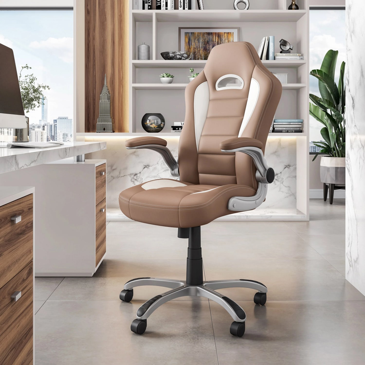 Techni Mobili RTA-3527-CM Faux Leather High-Back Executive Office Chair, Camel - Image 3