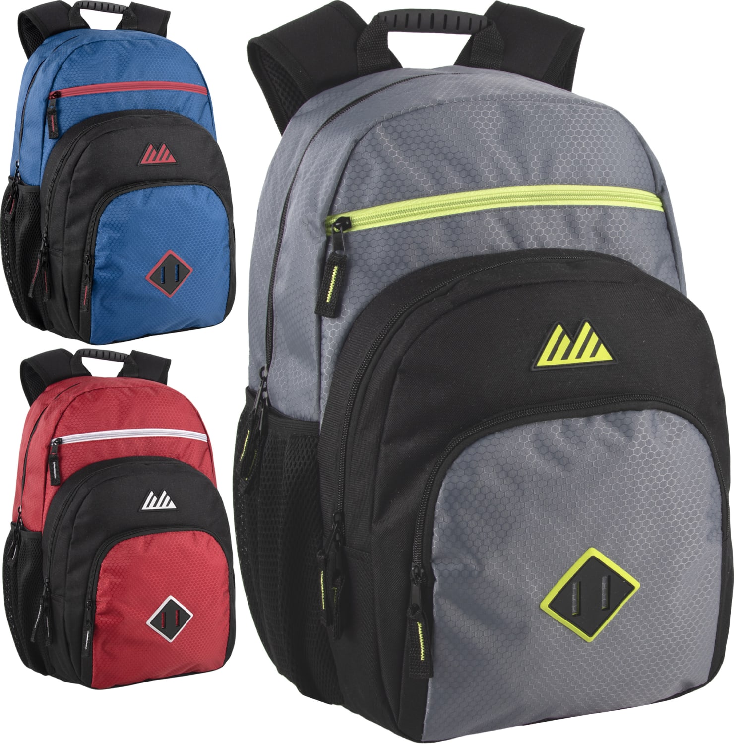 Summit Ridge Double Dome Backpacks With 17in Laptop Sleeves, Blue/Red/Gray, Total Qty 24