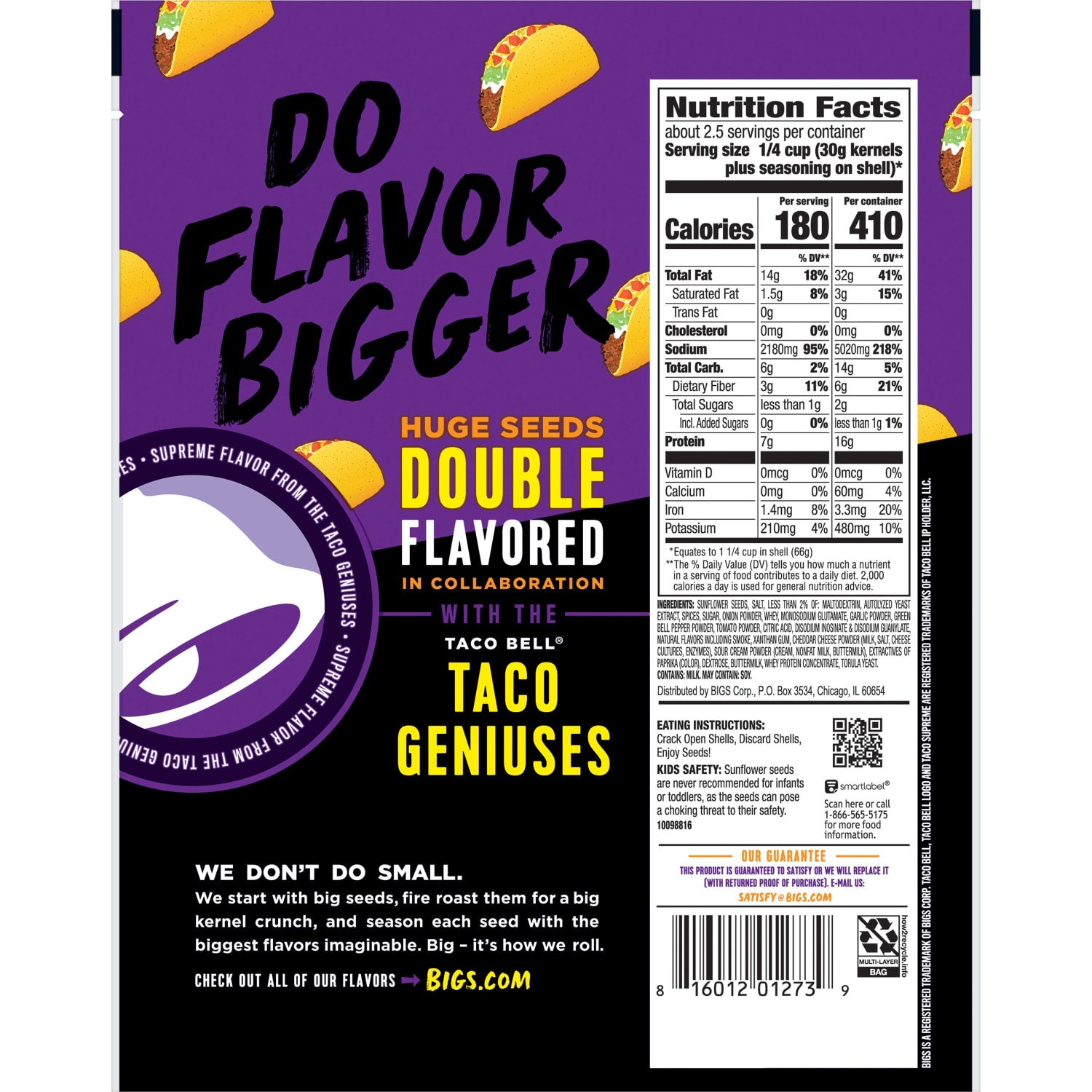 Bigs Taco Bell Taco Supreme Sunflower Seed Bags, 5.35 Oz, Pack of 12 Seed Bags - Image 3