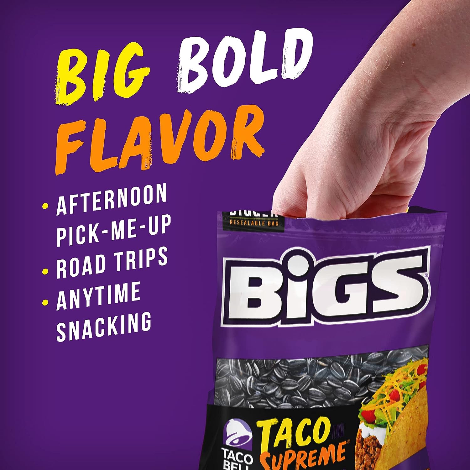 Bigs Taco Bell Taco Supreme Sunflower Seed Bags, 5.35 Oz, Pack of 12 Seed Bags - Image 4