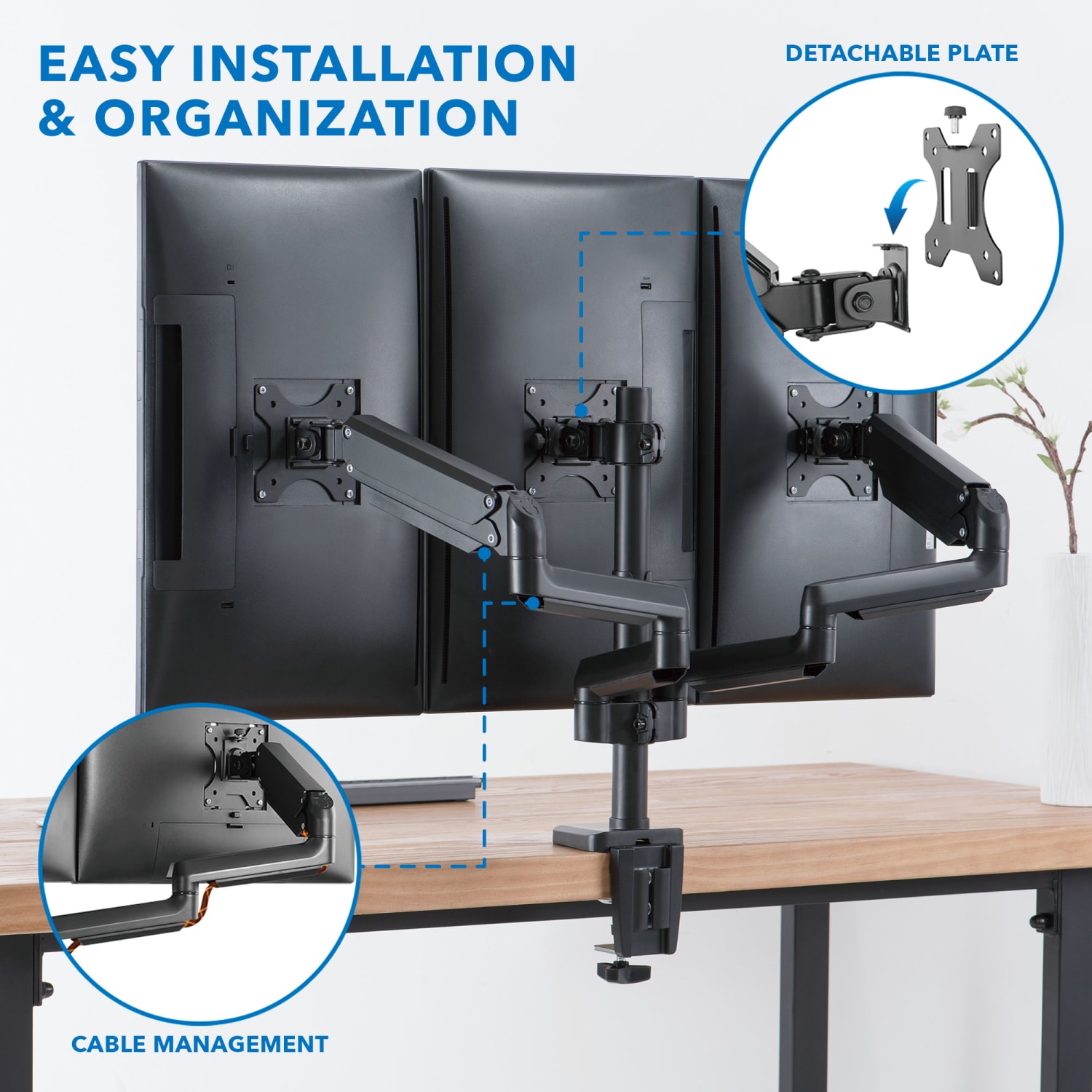 Mount-It! 27in Triple Monitor Mount With Gas Spring Arms, Black - Image 3