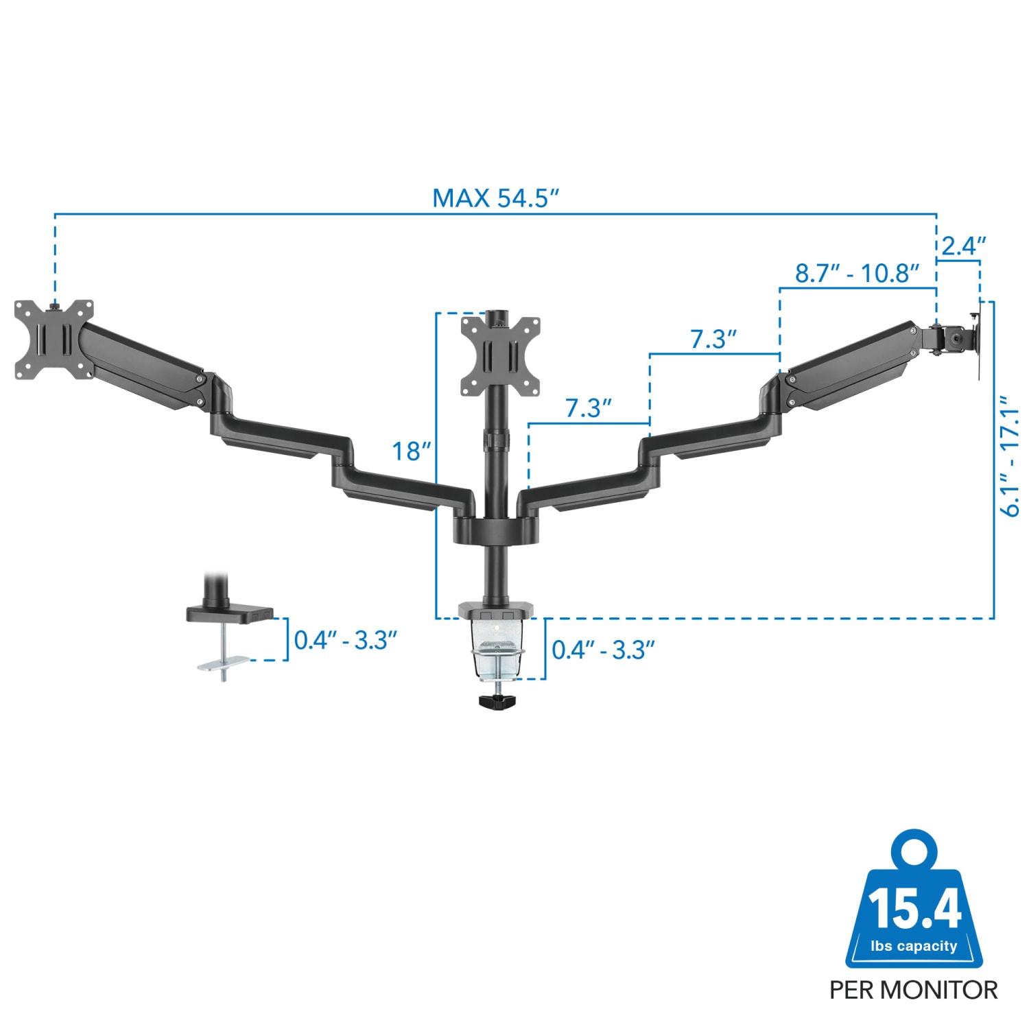 Mount-It! 27in Triple Monitor Mount With Gas Spring Arms, Black - Image 5