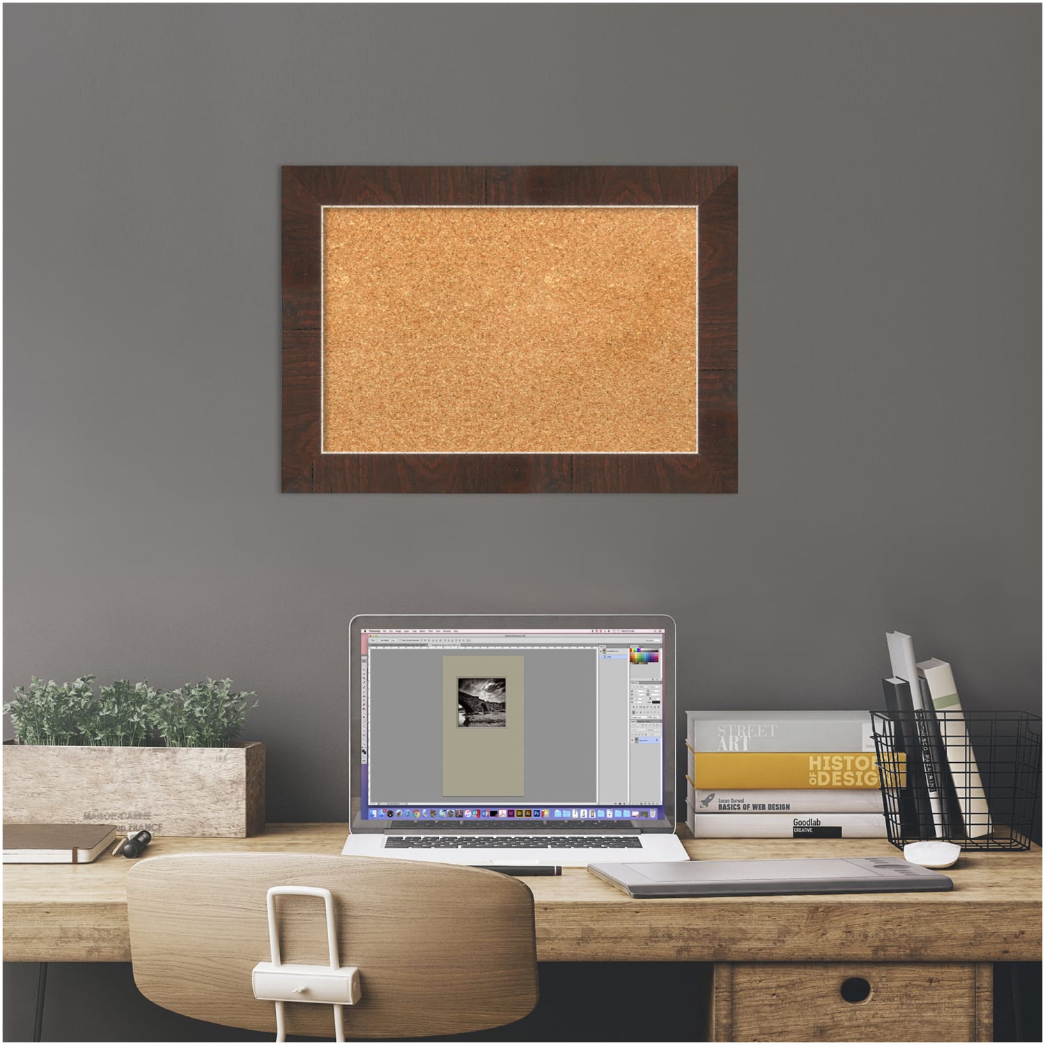 Amanti Art Non-Magnetic Cork Bulletin Board, 21in x 15in, Natural, Wildwood Brown Narrow Wood Frame - Image 6