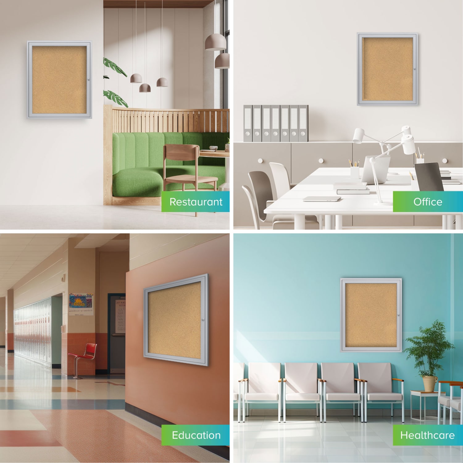 Ghent 1 Door Enclosed Natural Cork Bulletin Board, Satin Aluminum Frame, 24inH x 18inW - Image 4