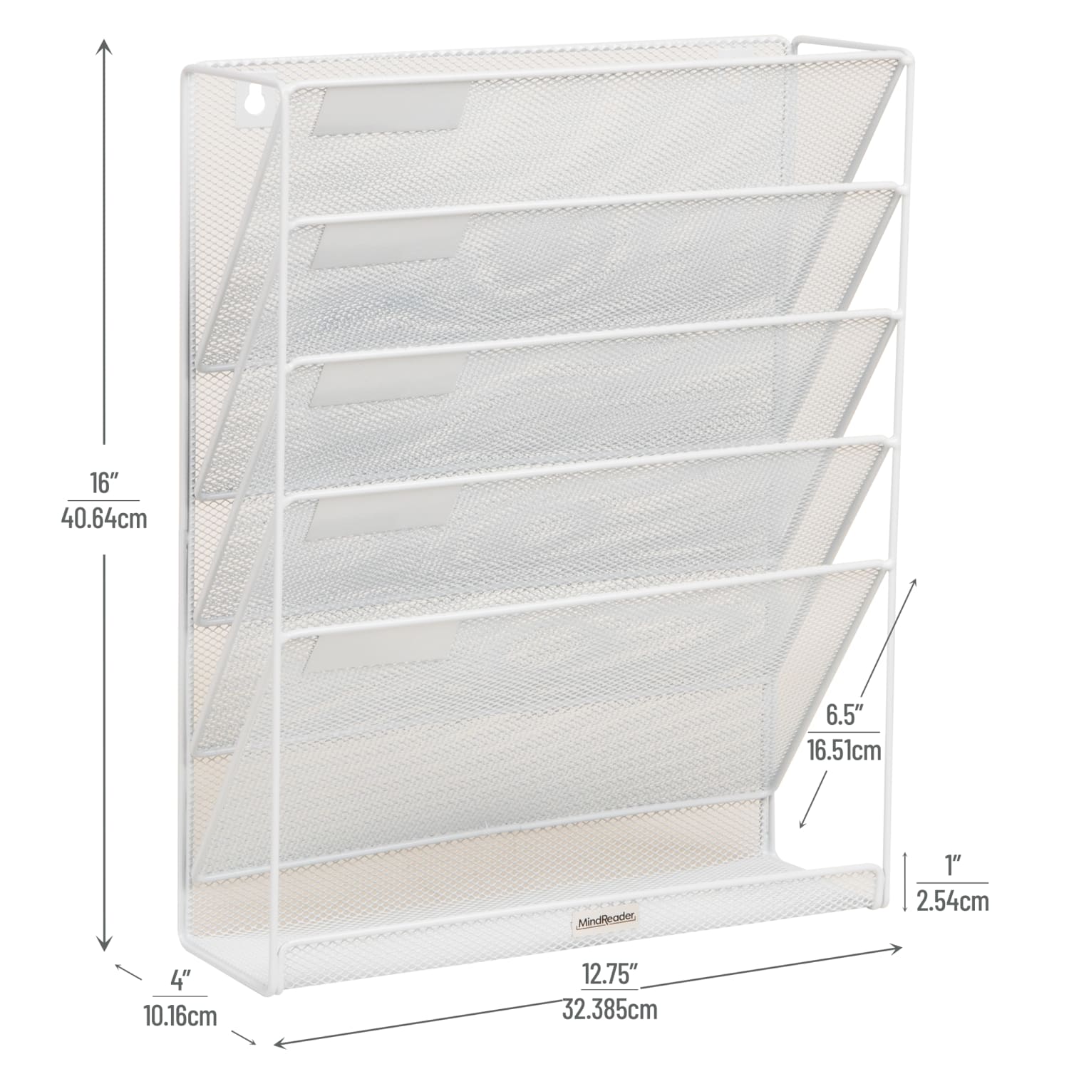 Mind Reader 5-Tier Vertical File Storage Basket, 16inH x 4in W x 12-3/4in D, White - Image 4