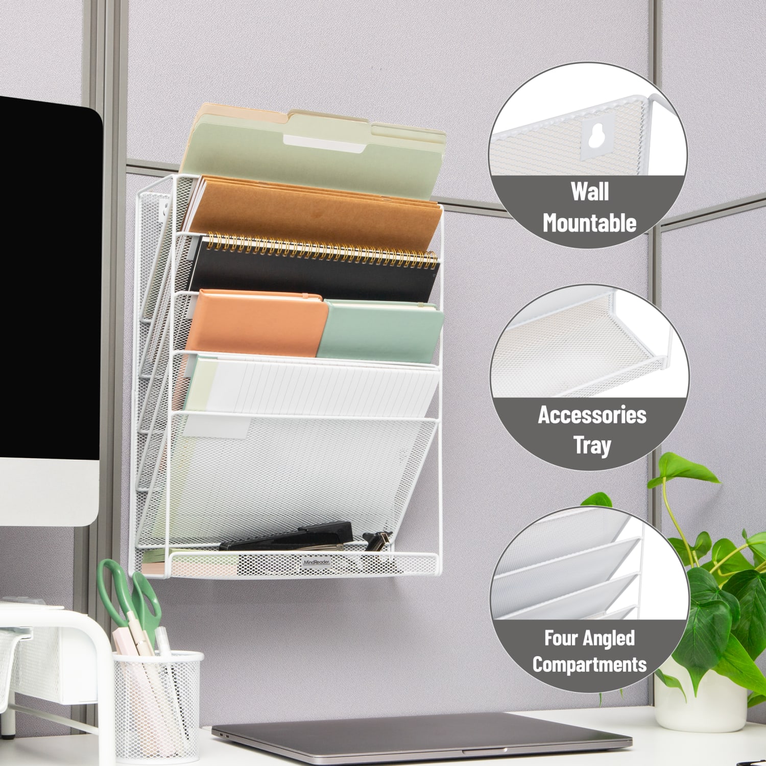 Mind Reader 5-Tier Vertical File Storage Basket, 16inH x 4in W x 12-3/4in D, White - Image 5