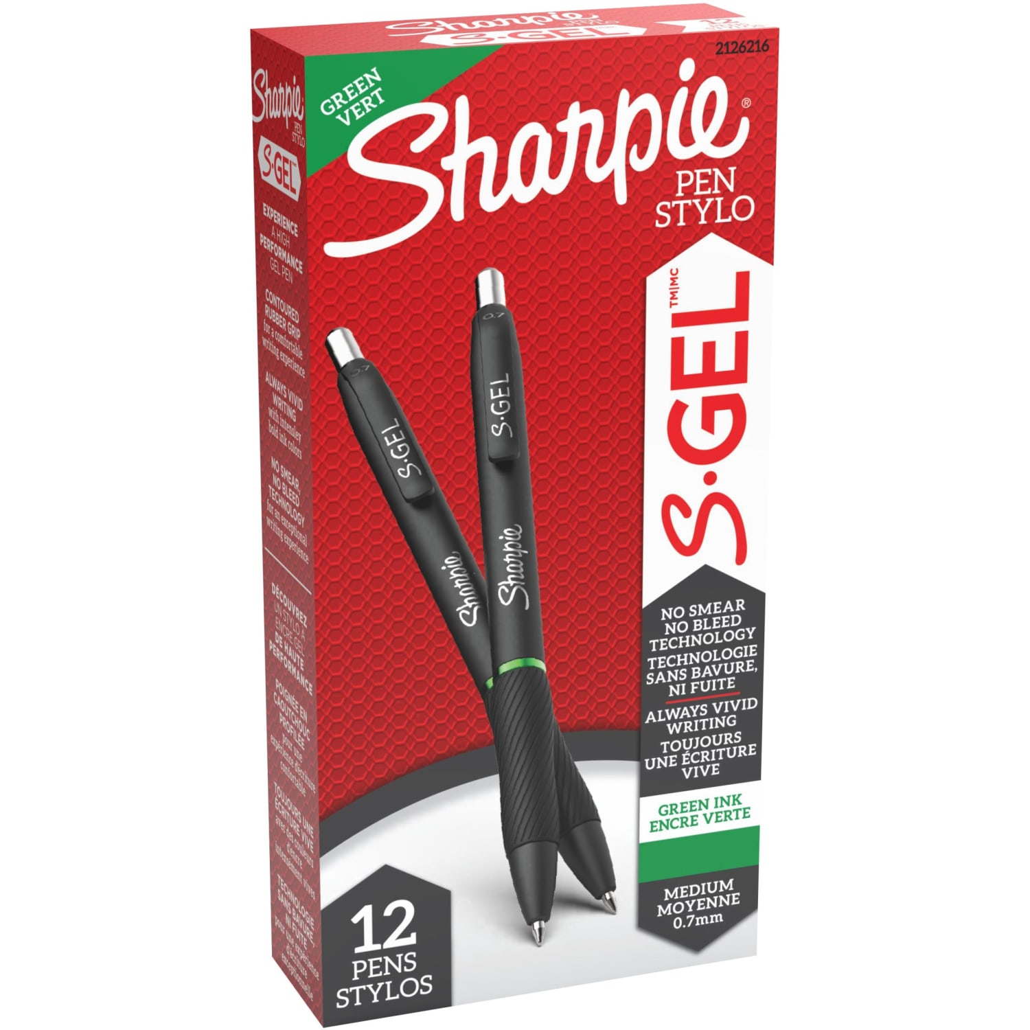 Sharpie S-Gel Retractable Pens, Medium Point, 0.7 mm, Black Barrel, Green Ink, Pack Of 12 Pens - Image 3