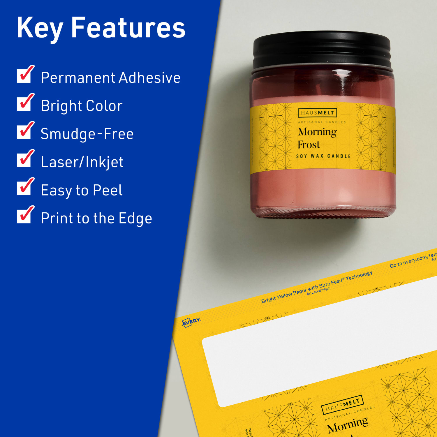 Avery Print-To-The-Edge Labels With Sure Feed Technology, 94244-BYP20, Rectangle, 2-1/4in x 7-3/4in, Matte Bright Yellow, Pack of 80 - Image 3