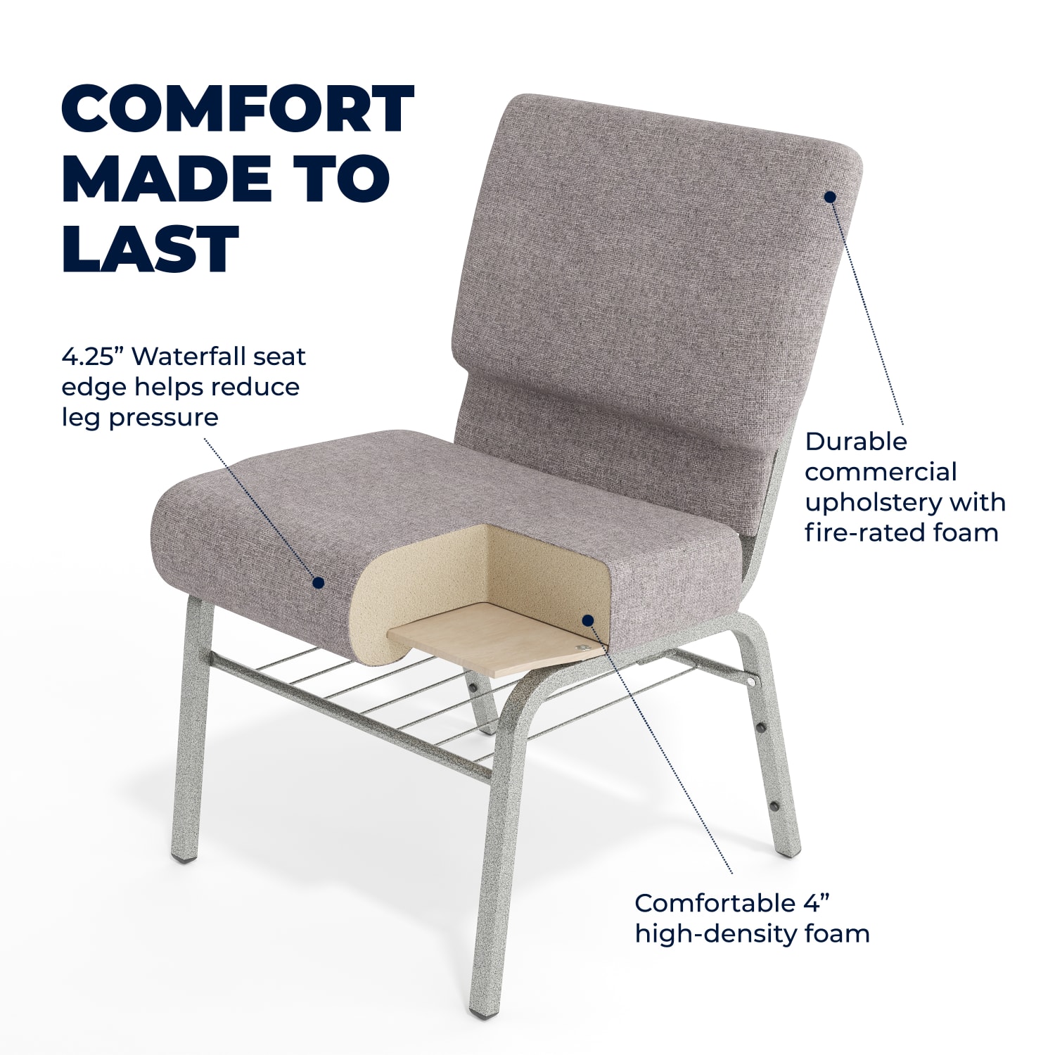 Flash Furniture HERCULES Series 21ft"W Church Chair w/ Book Rack, Gray/Silver Vein - Image 5