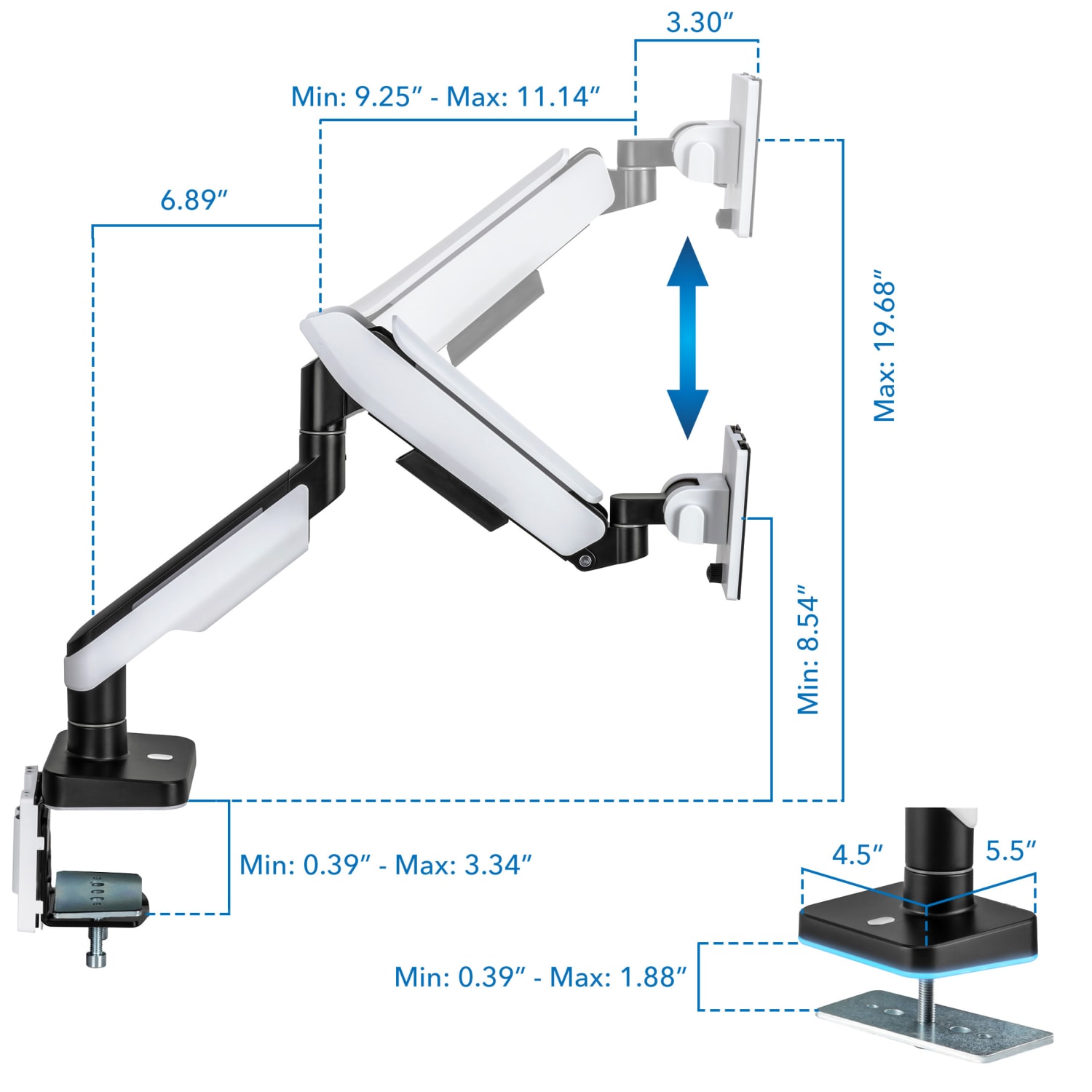 Mount-It! Heavy-Duty 49in Single Monitor Arm, Grayish White/Matte Black - Image 3