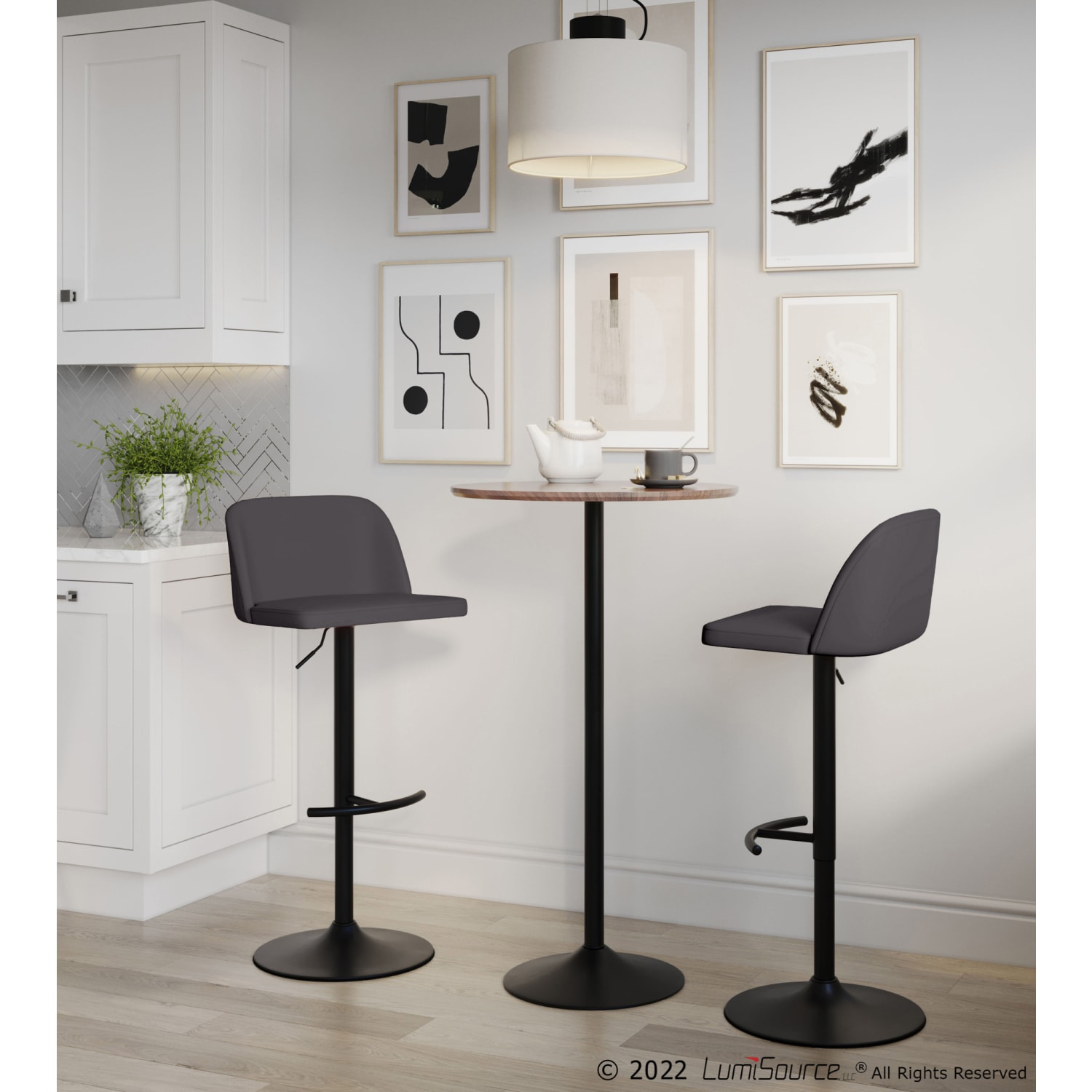 LumiSource Toriano Contemporary Adjustable Bar Stools, Gray/Black, Set Of 2 Stools