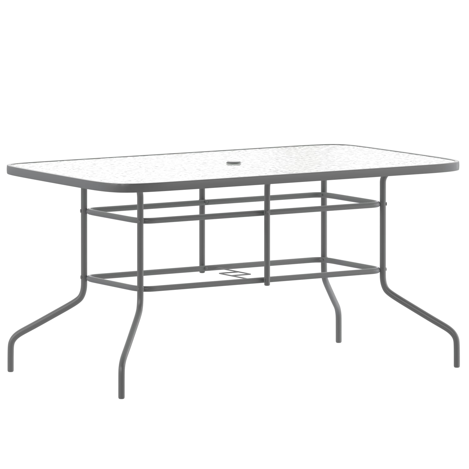 Flash Furniture Tory Tempered Glass Metal Table With Umbrella Hole, 27-1/2inH x 31-1/2inW x 55inD, Clear/Silver - Image 3