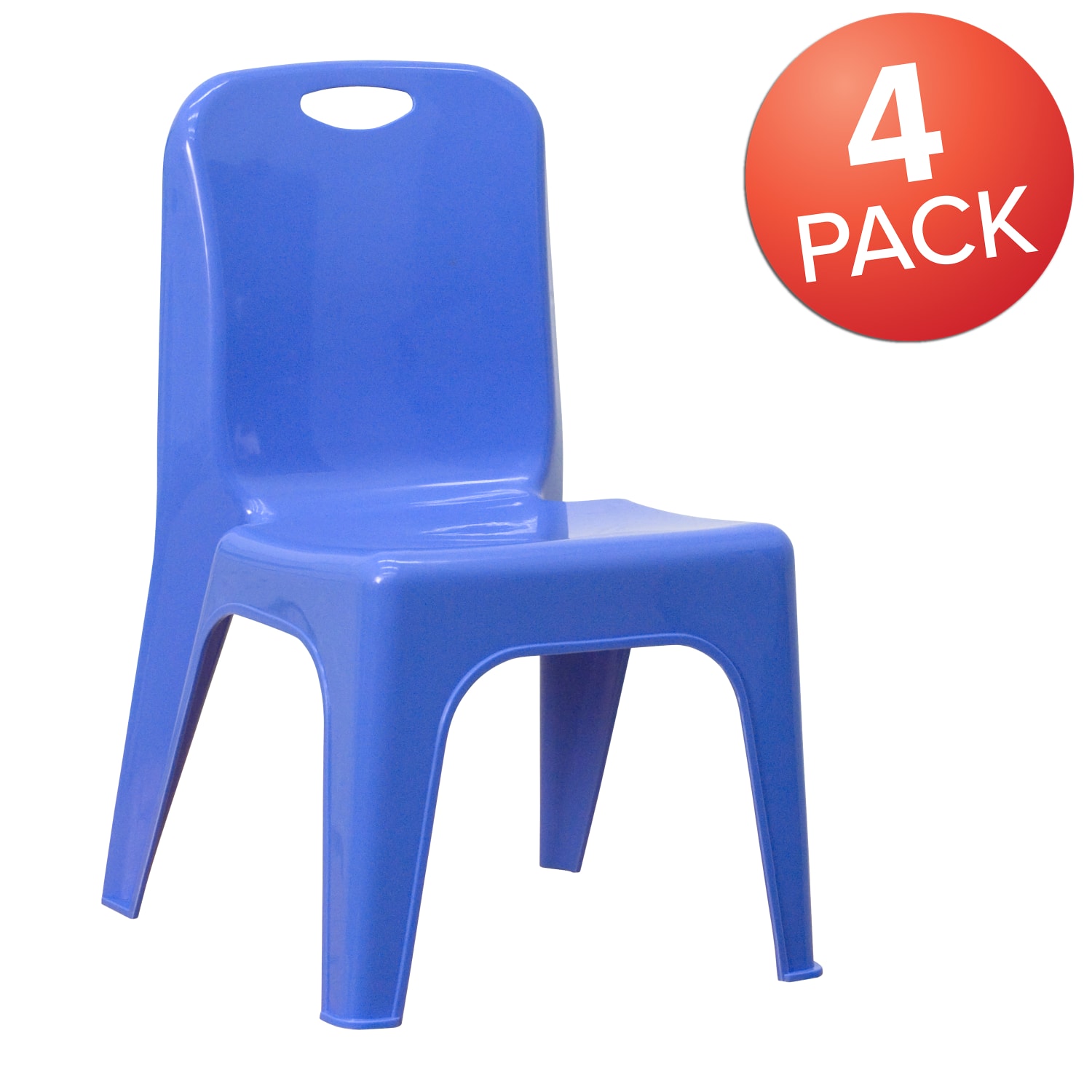 Flash Furniture Plastic Stackable School Chairs With Carrying Handle And 11in Seat Height, Blue, Set Of 4 Chairs - Image 3