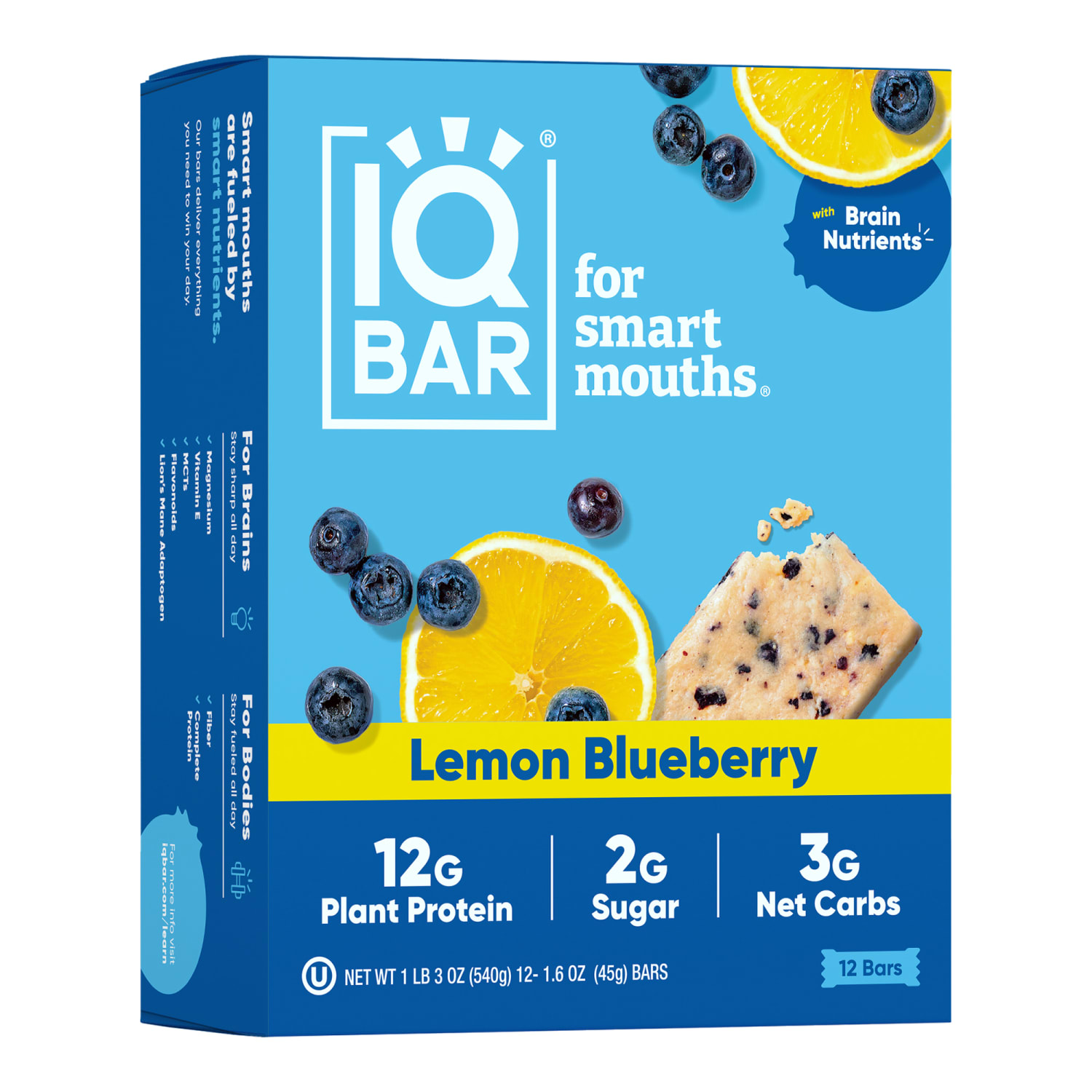 IQ BAR Brain Fuel Protein Bars, Lemon Blueberry, 1.6 Oz, Box Of 24 Bars - Image 3