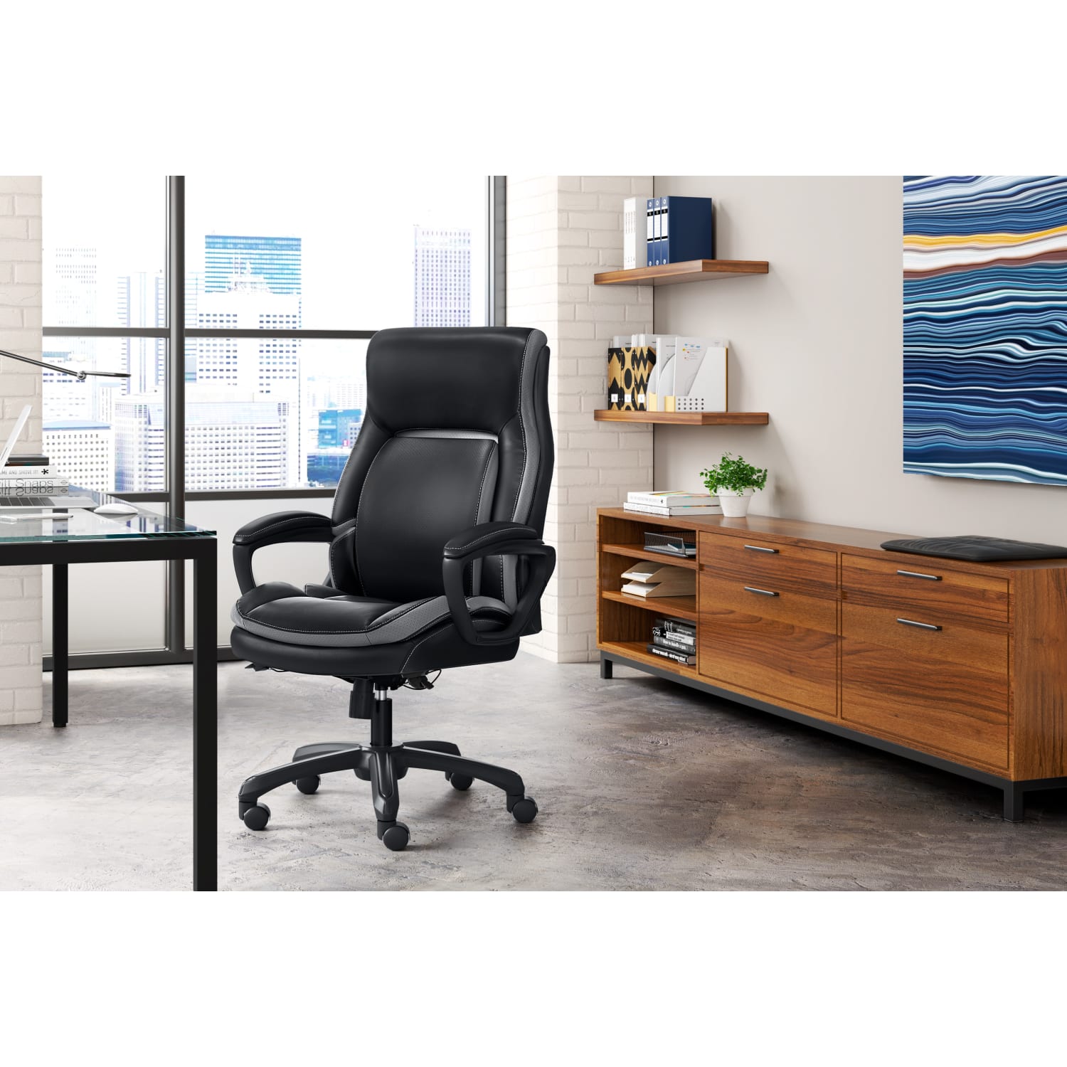 Shaquille O Neal Amphion Ergonomic Bonded Leather High Back Executive Office Chair Black PopularChairscom