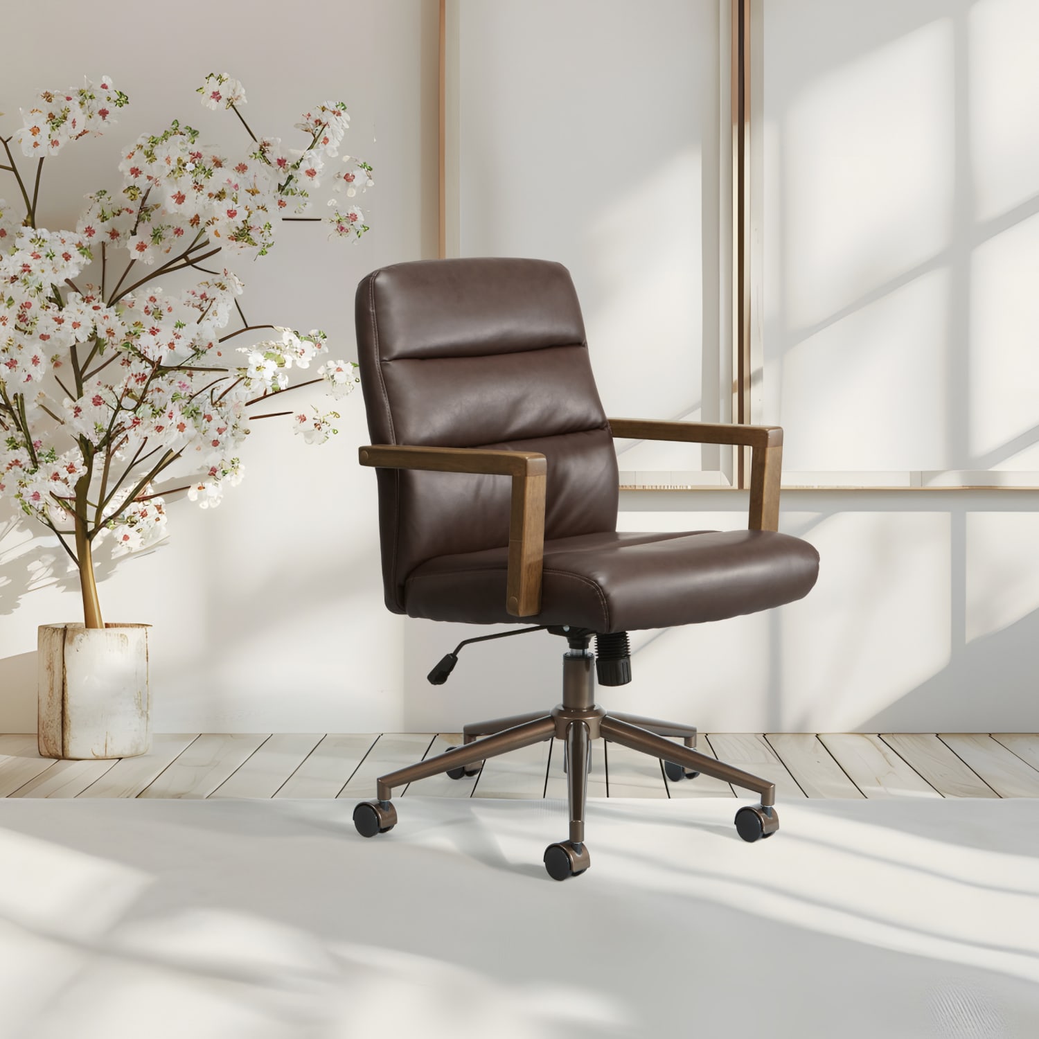 Office Star Henfield Faux Leather High Back Executive Office Chair Chocolate PopularChairscom