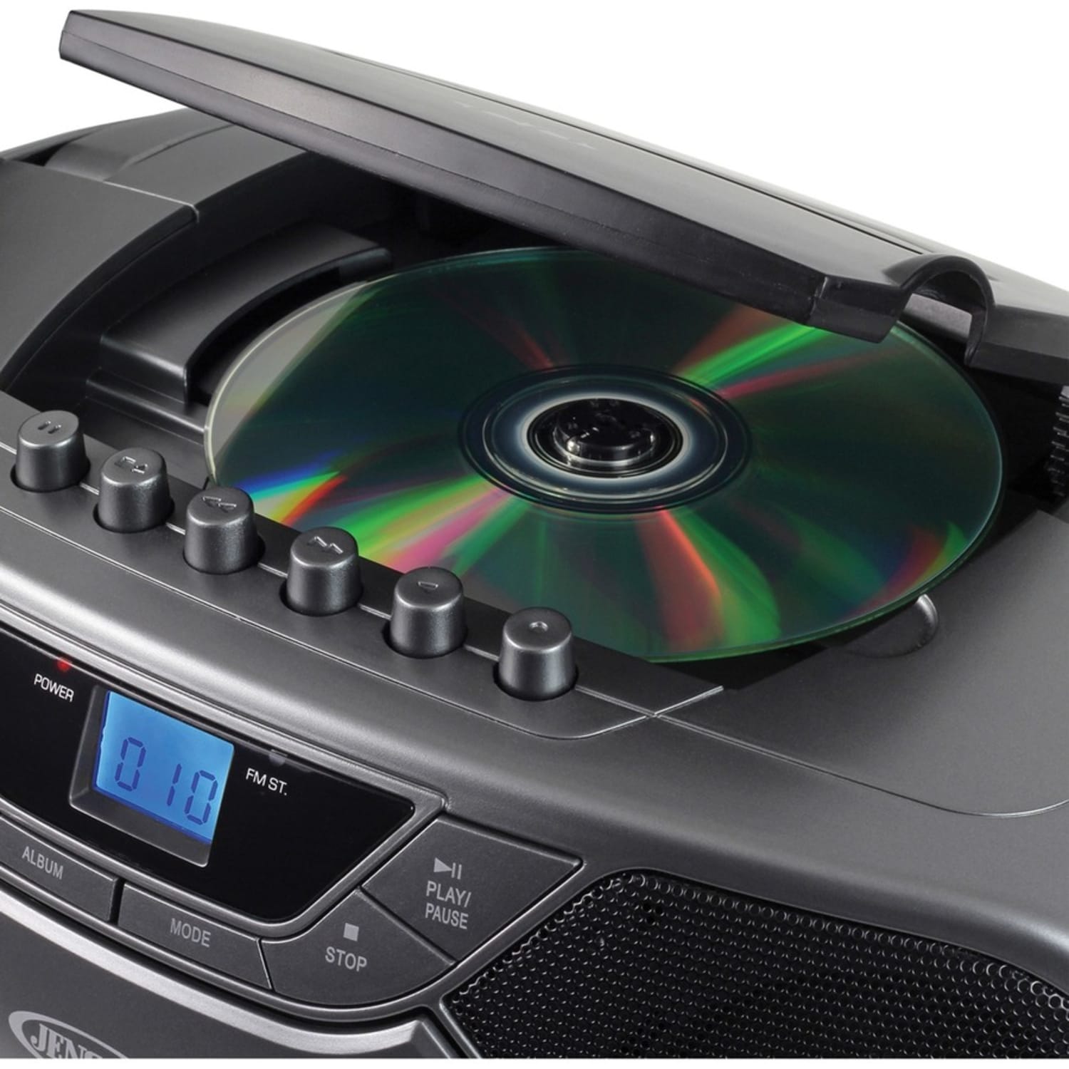 JENSEN CD-590-GR Radio/CD Player/Cassette Recorder Boombox - 1 x Disc Integrated Stereo Speaker - Gray, Black LCD - CD-DA, MP3 - Auxiliary Input - Image 3