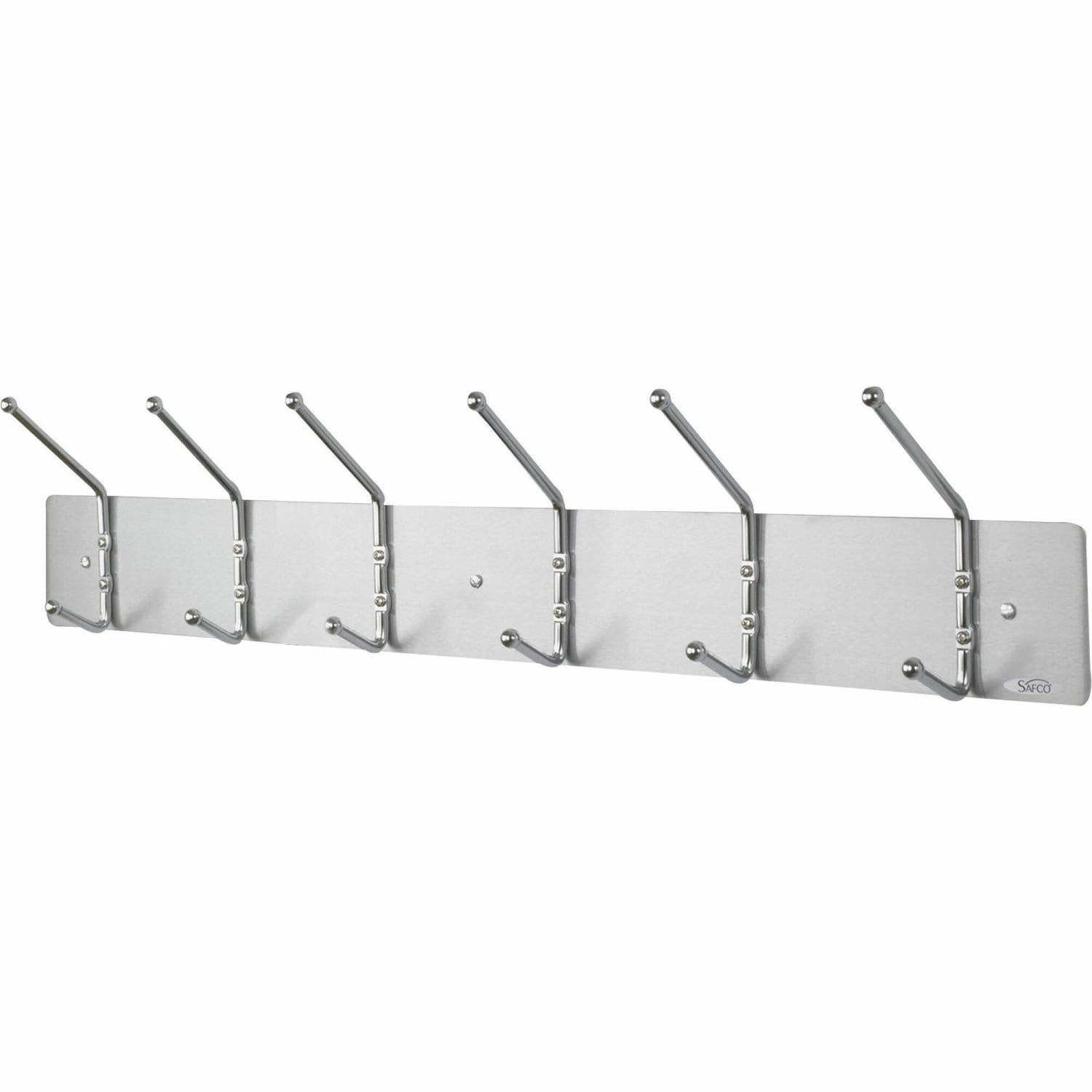 Safco Metal Wall Rack Coat Hooks, 6 Hooks, 6 3/4inH x 36inW x 3 3/4inD, Satin Aluminum - Image 4