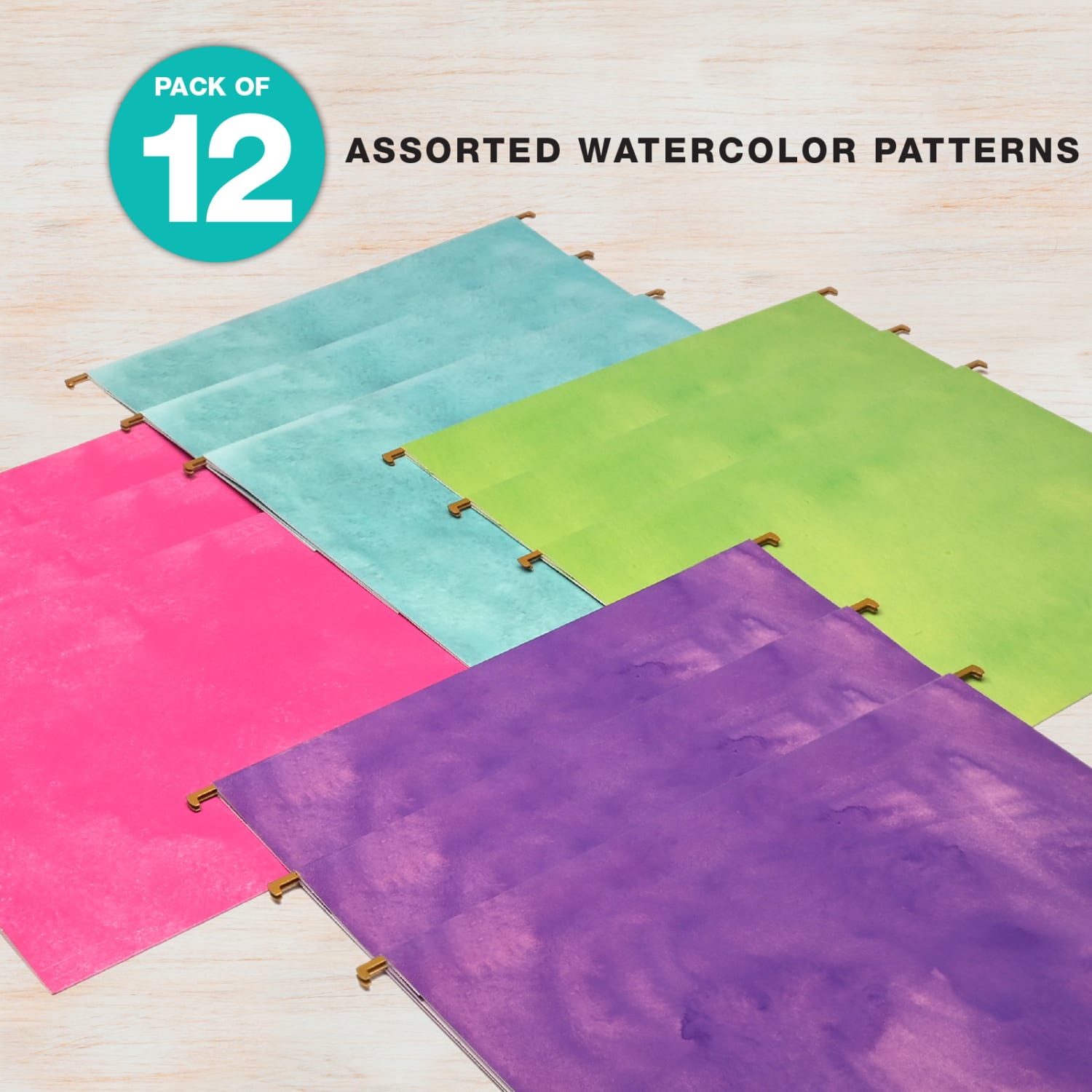 Global Deluxe Designer Printed Hanging File Folders, 1/5 Cut, Letter Size, Assorted Watercolor Solid, Pack Of 12 Folders - Image 6