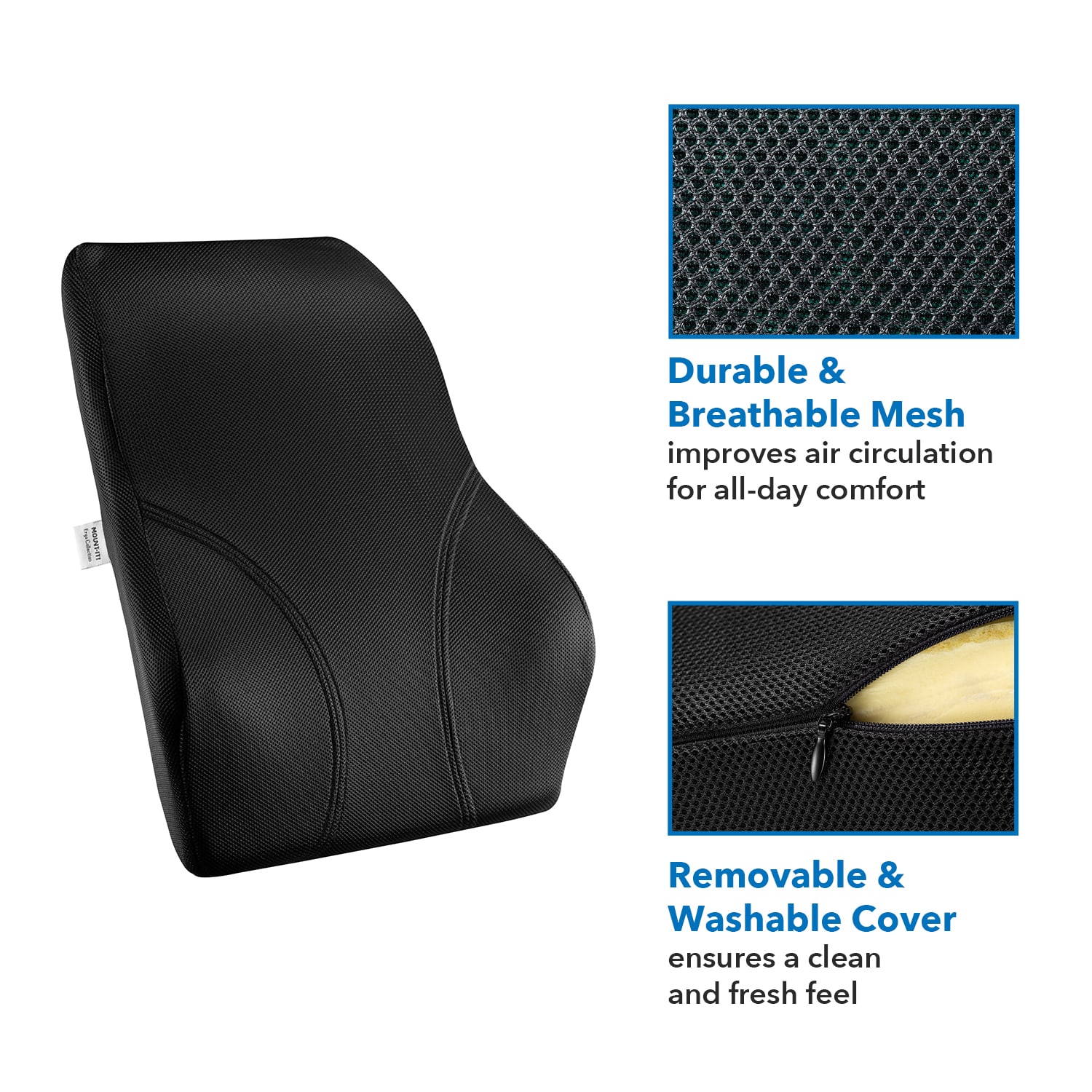Mount-It! Ergo Collection Full Back Cushion, 18-1/2inH x 16-3/16inW x 4-3/4inD, Black - Image 9