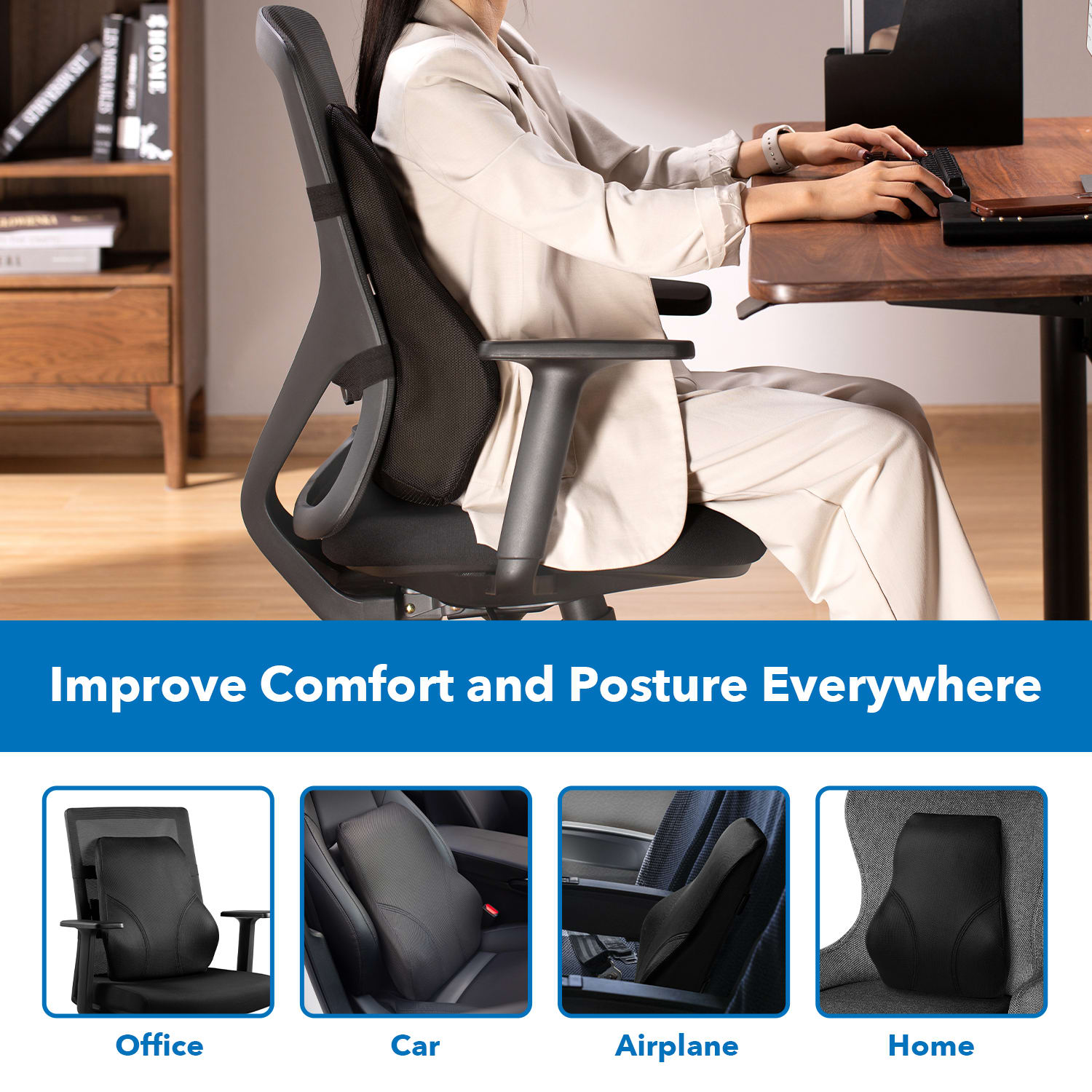 Mount-It! Ergo Collection Full Back Cushion, 18-1/2inH x 16-3/16inW x 4-3/4inD, Black - Image 10