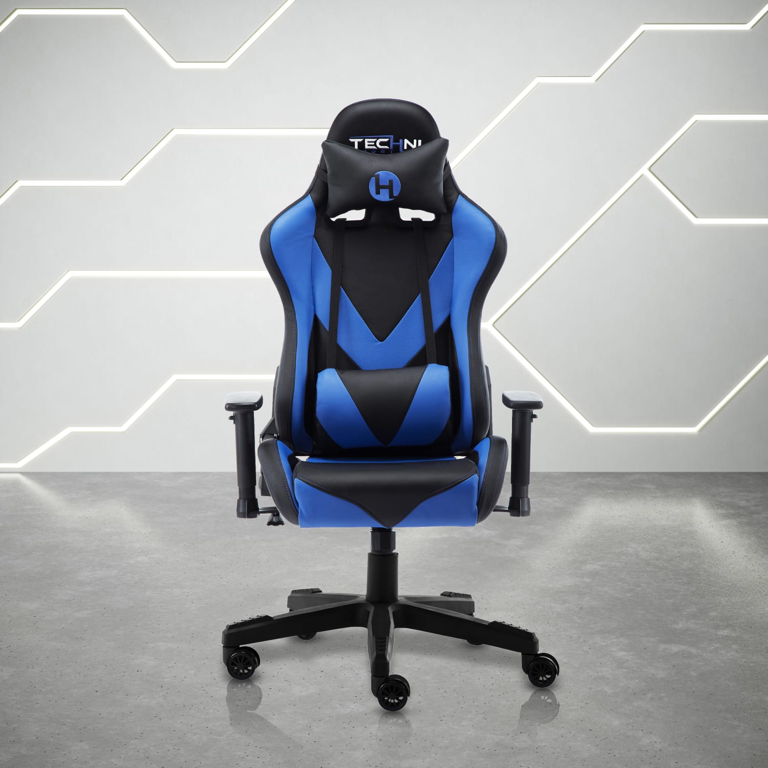 Techni Sport Ergonomic Faux Leather Computer Gaming Chair, Black/Blue - Image 3