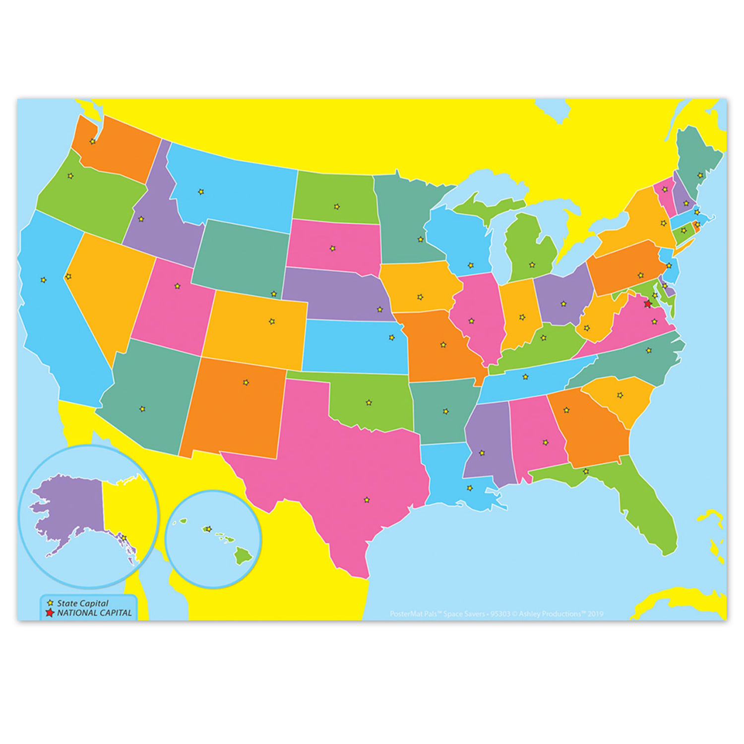 Ashley Productions Smart Poly PosterMat Pals Space Savers, 13in x 9-1/2in, US Map, Pack Of 10 Pieces - Image 3