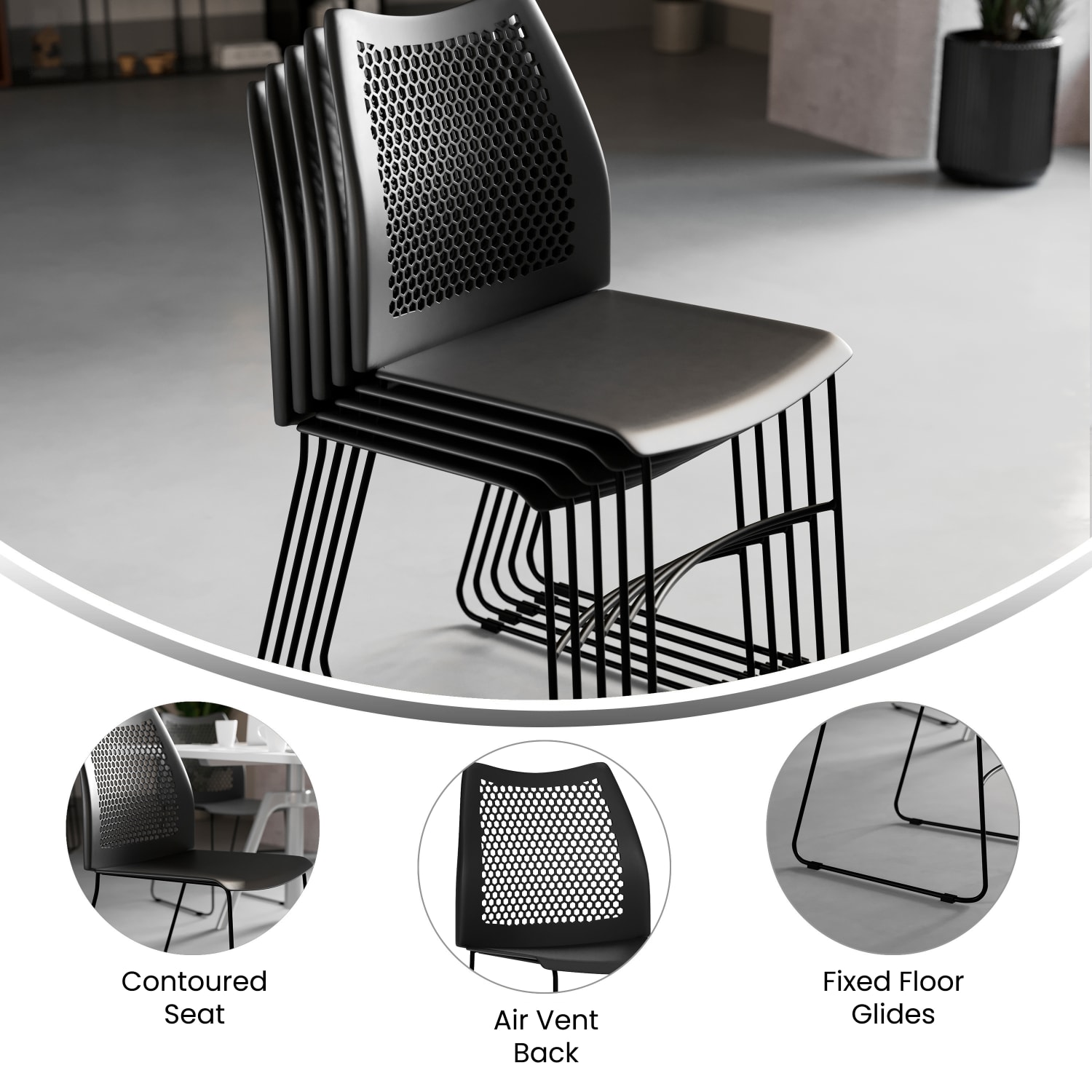Flash Furniture HERCULES Series Stack Chairs Black Set Of 5 Chairs PopularChairscom