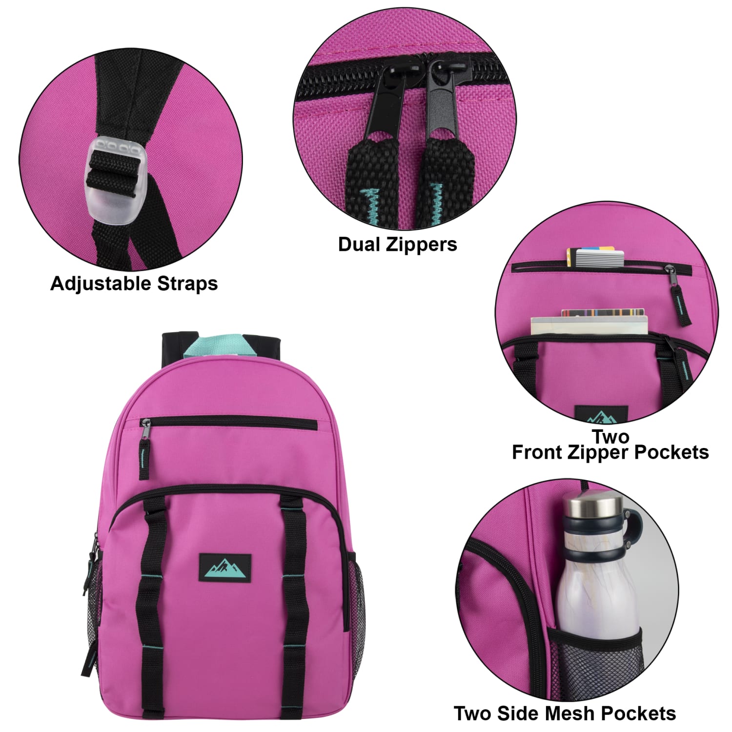 Trailmaker Mesh Side Pocket Backpacks, Pink/Purple/Blue, Total Qty 24 - Image 3