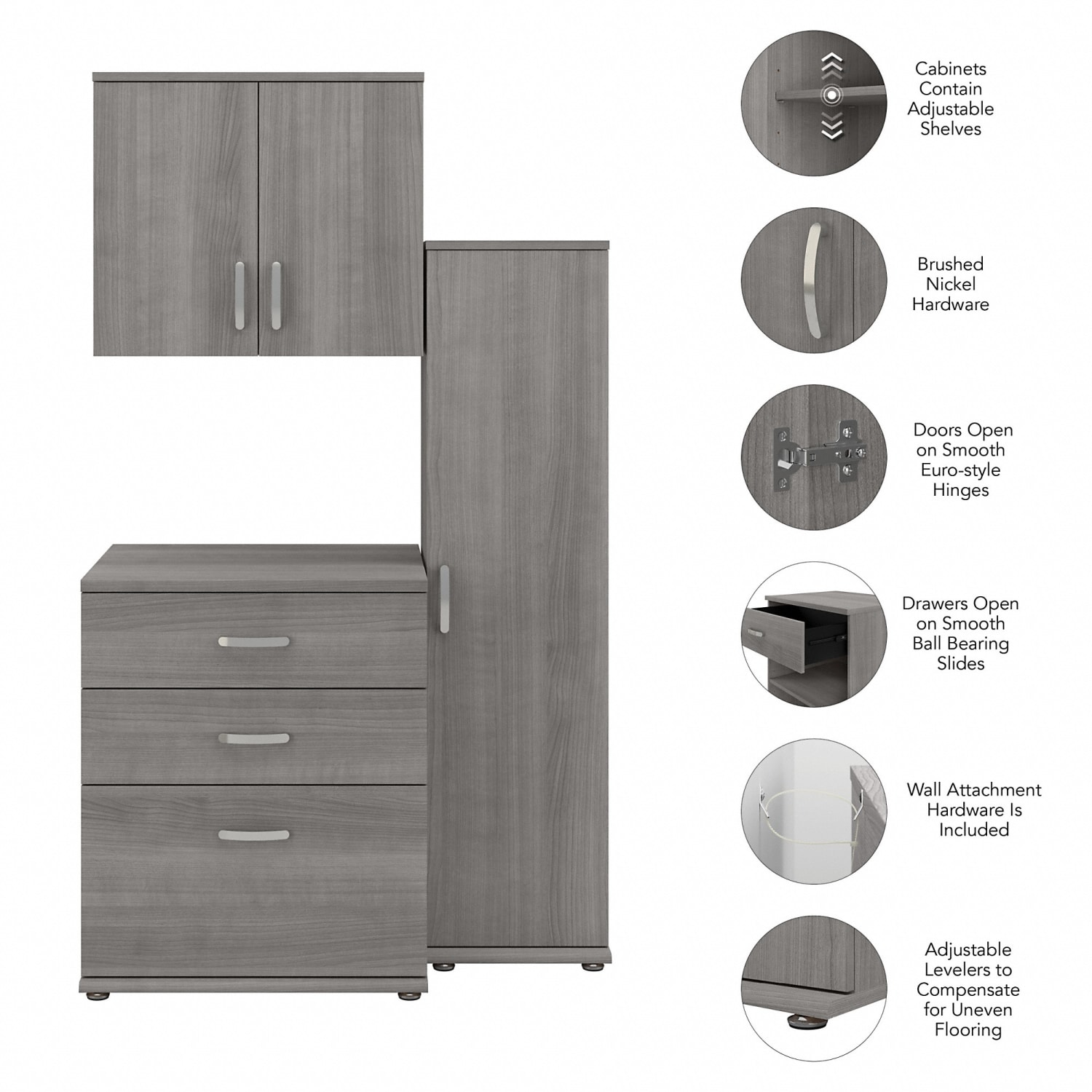 Bush Business Furniture Universal 44inW 3-Piece Modular Storage Set With Floor And Wall Cabinets, Platinum Gray, Standard Delivery - Image 4
