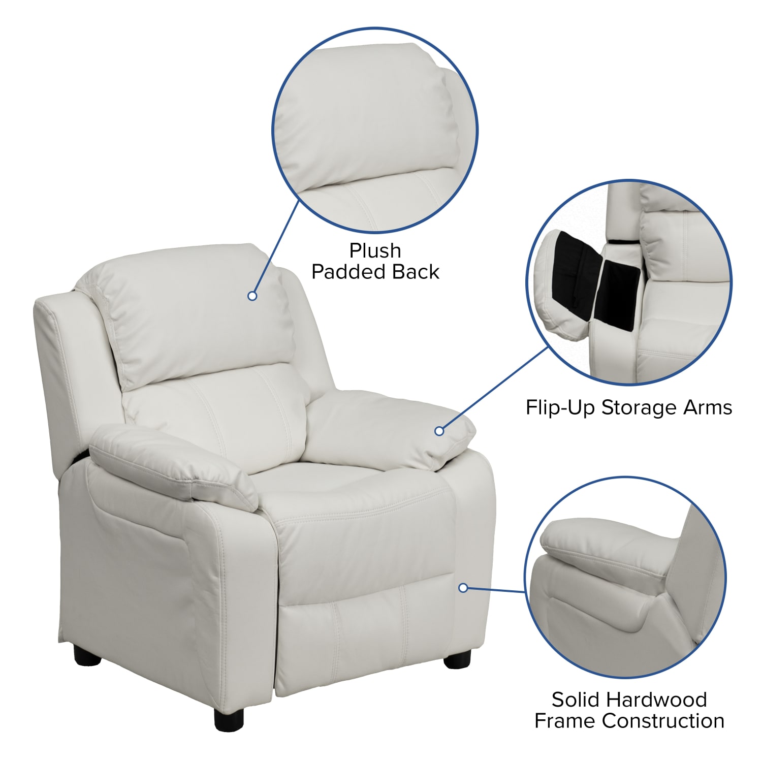 Flash Furniture Deluxe Padded Contemporary Vinyl Kids Recliner Accent Chair With Storage Arms White PopularChairscom Flash Furniture Deluxe Padded Contemporary Vinyl Kids Recliner Accent Chair With Storage Arms White PopularChairscom