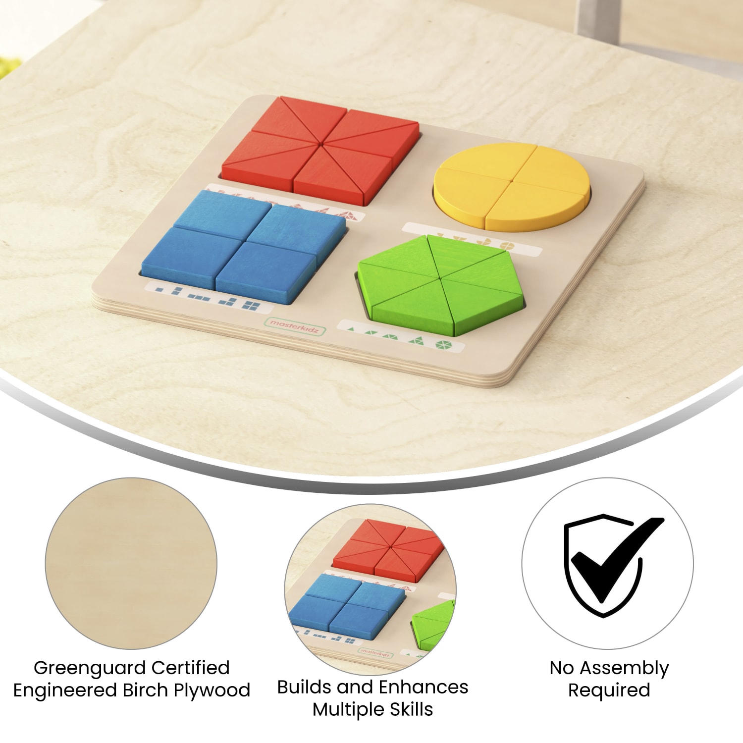 Flash Furniture Bright Beginnings Commercial Grade Birch Plywood STEM Geometric Shape Building Puzzle Board, Grades Pre-K To 4, Beech - Image 5