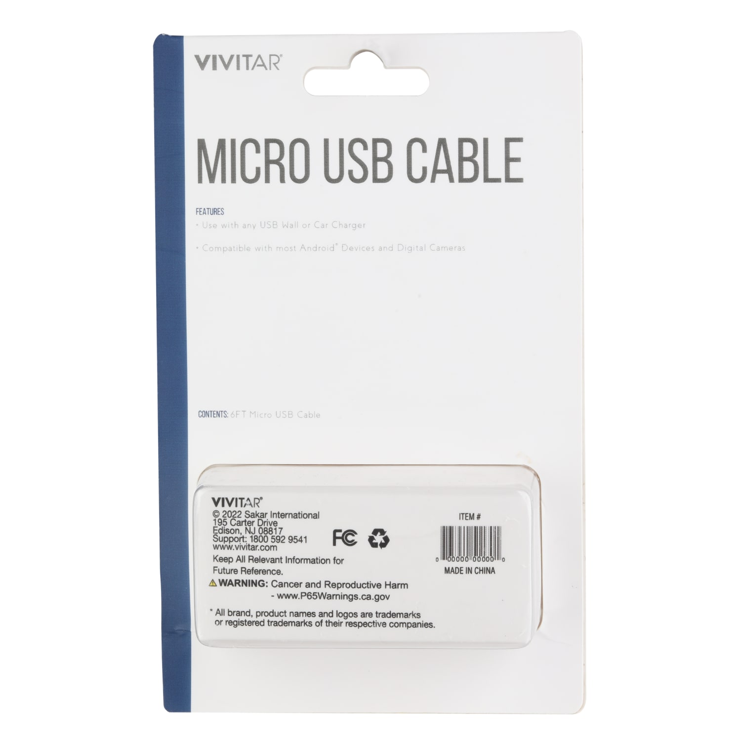 Vivitar USB-A To Micro USB Cable, 6ft, White, NIL5006-WHT-STK-24 - Image 3