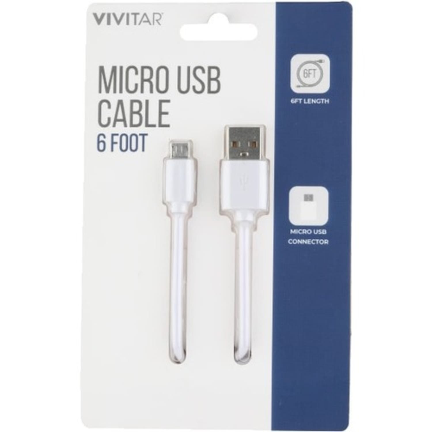 Vivitar USB-A To Micro USB Cable, 6ft, White, NIL5006-WHT-STK-24 - Image 4