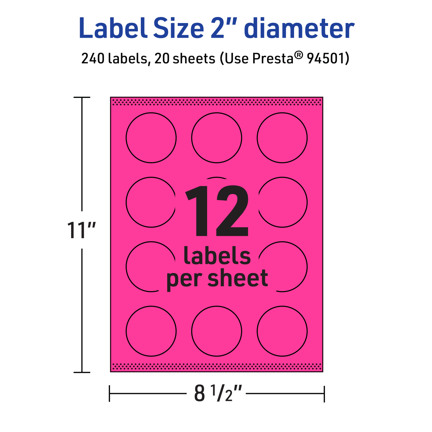 Avery Print-To-The-Edge Labels With Sure Feed Technology, 94501-NMP20, Round, 2in, Matte Neon Magenta, Pack of 240 - Image 6