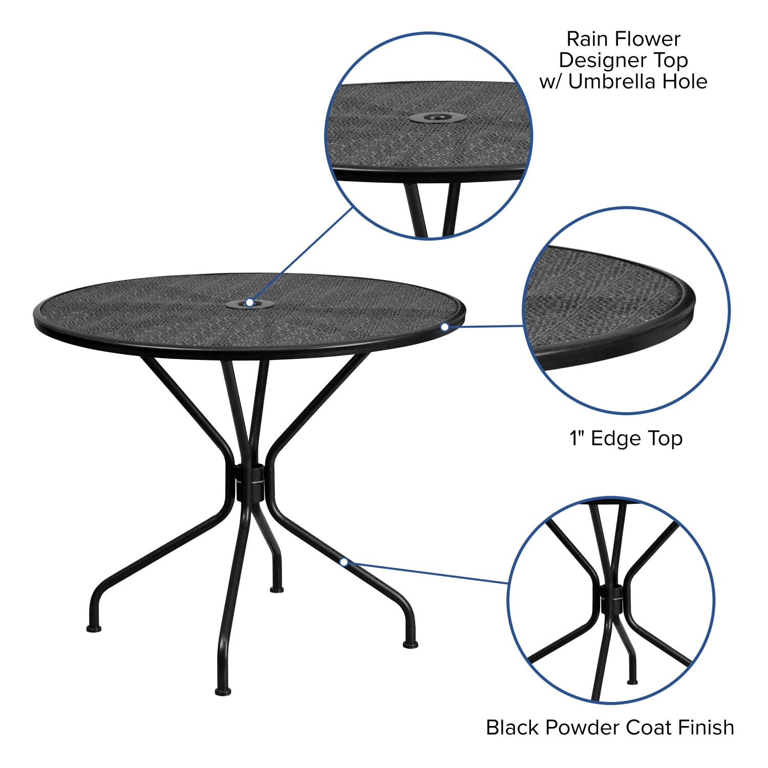 Flash Furniture Oia Commercial Grade 35-1/4in Round Indoor-Outdoor Steel Patio Table With Umbrella Hole, 28-3/4inH x 35-1/4inW x 35-1/4inD, Black - Image 6