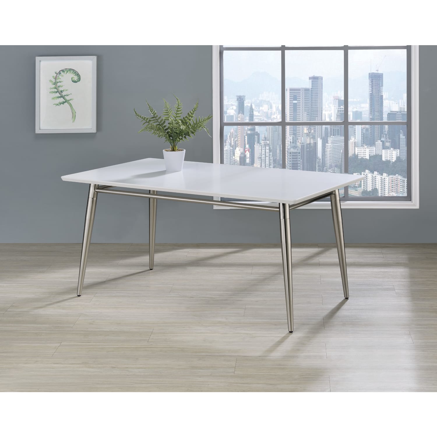 Office Star Brooklyn Rectangle Coffee Table, 16-1/4inH x 42inW x 24inD, White/Brushed Nickel - Image 4