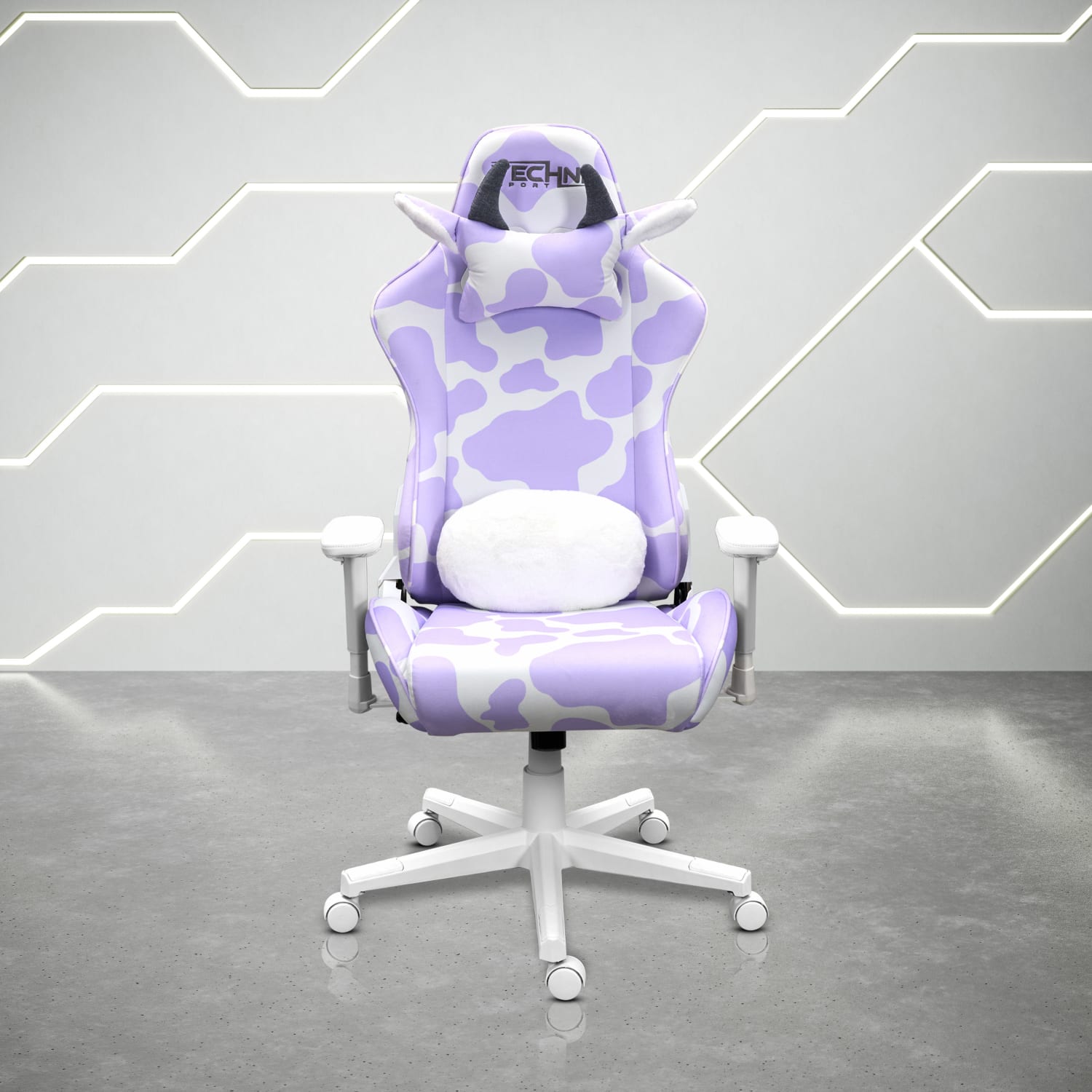 Techni Sport Cow Series Ergonomic Fabric Computer Gaming Chair, Lavender - Image 3