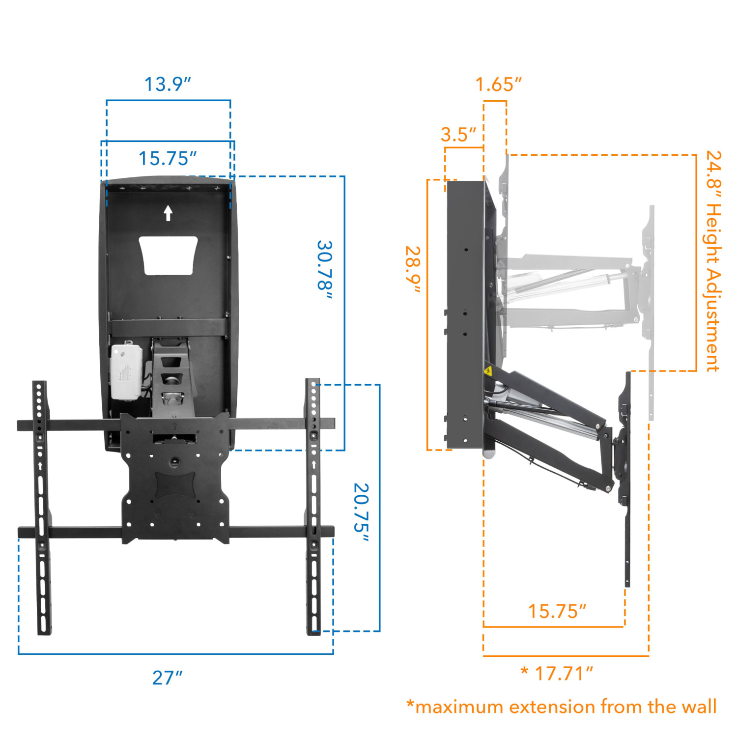 Mount-It! Motorized Fireplace TV Mount With Recessed Base For Screen Sizes 42in To 80in, 6inH x 18inW x 33inD, Black - Image 4
