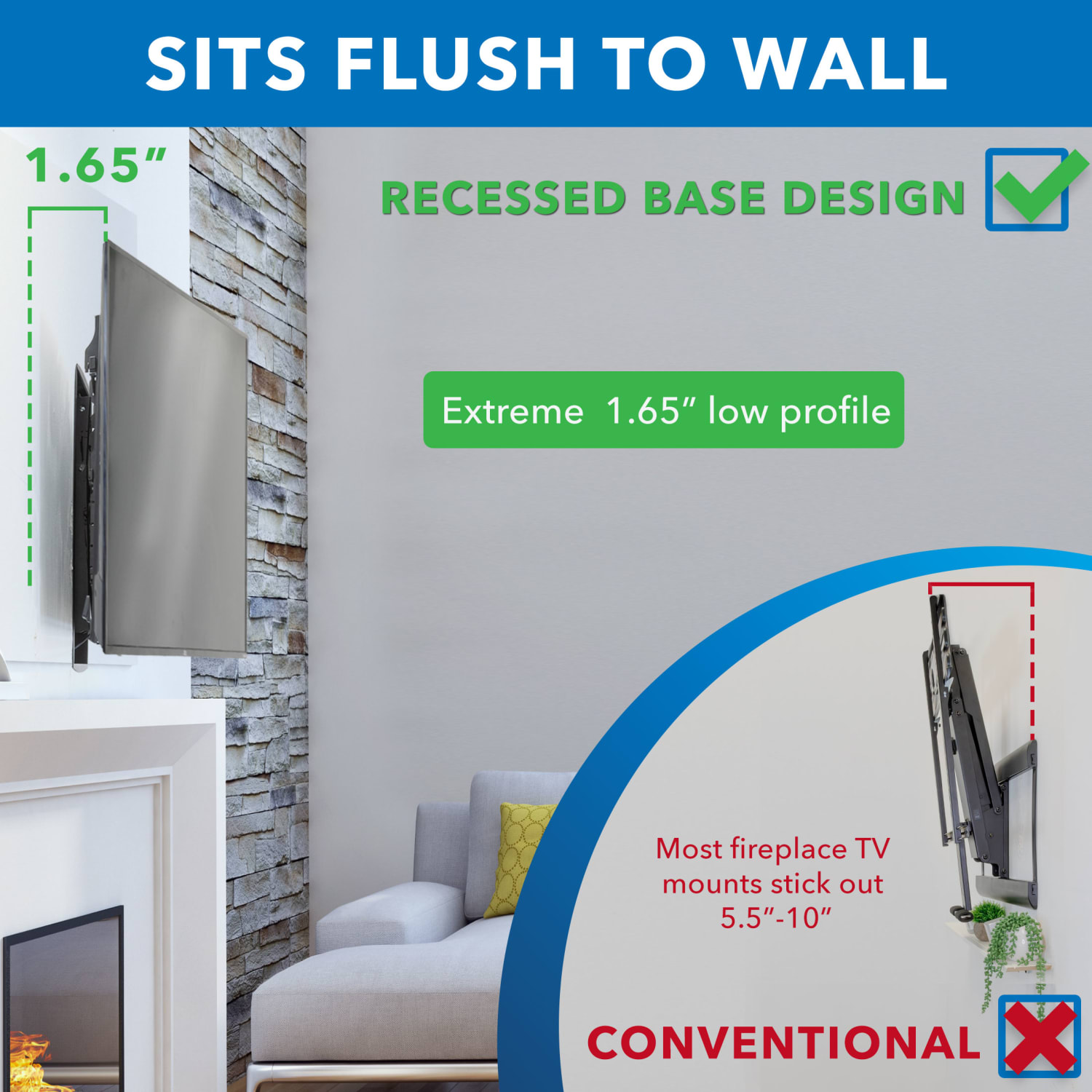 Mount-It! Motorized Fireplace TV Mount With Recessed Base For Screen Sizes 42in To 80in, 6inH x 18inW x 33inD, Black - Image 6