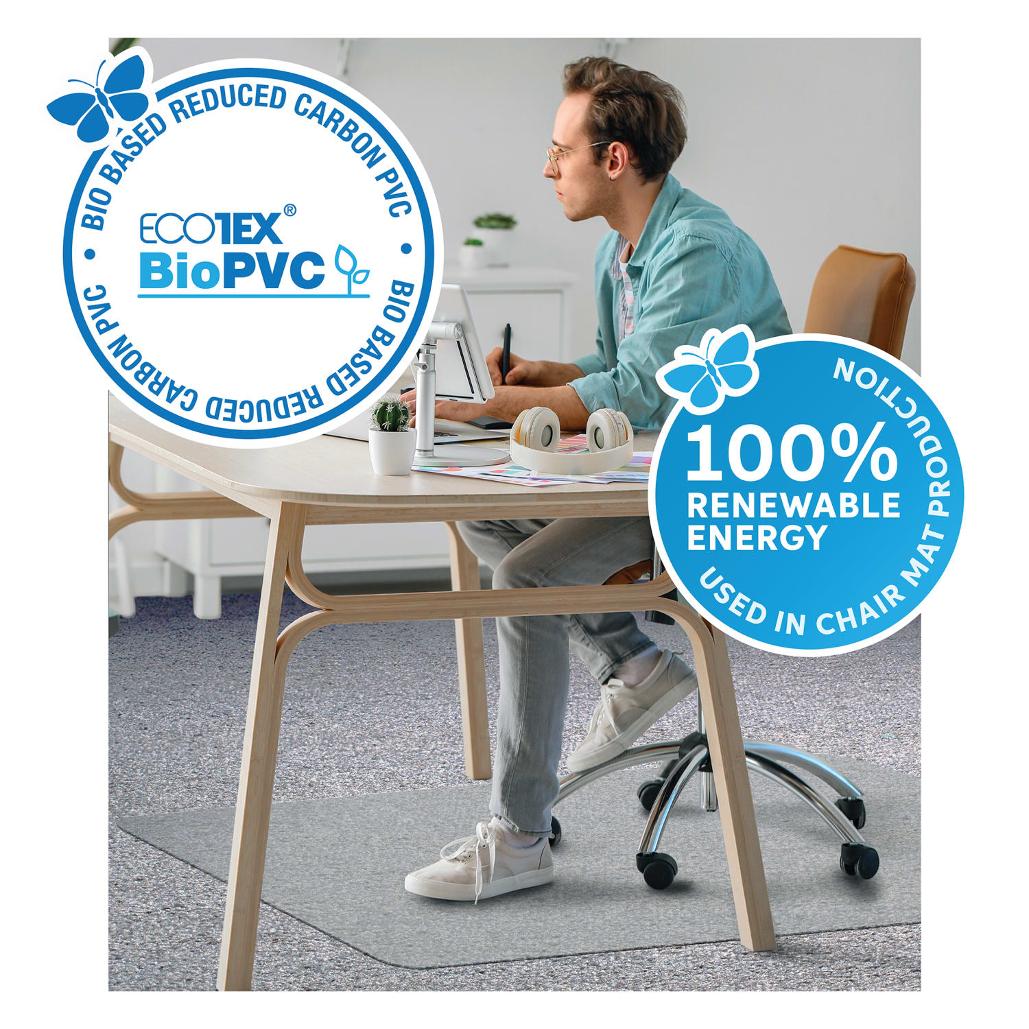 Floortex Ecotex BioPVC Chair Mat for Low Pile Carpets up to 1/4in Thick - 36in x 48in, Clear - Image 3