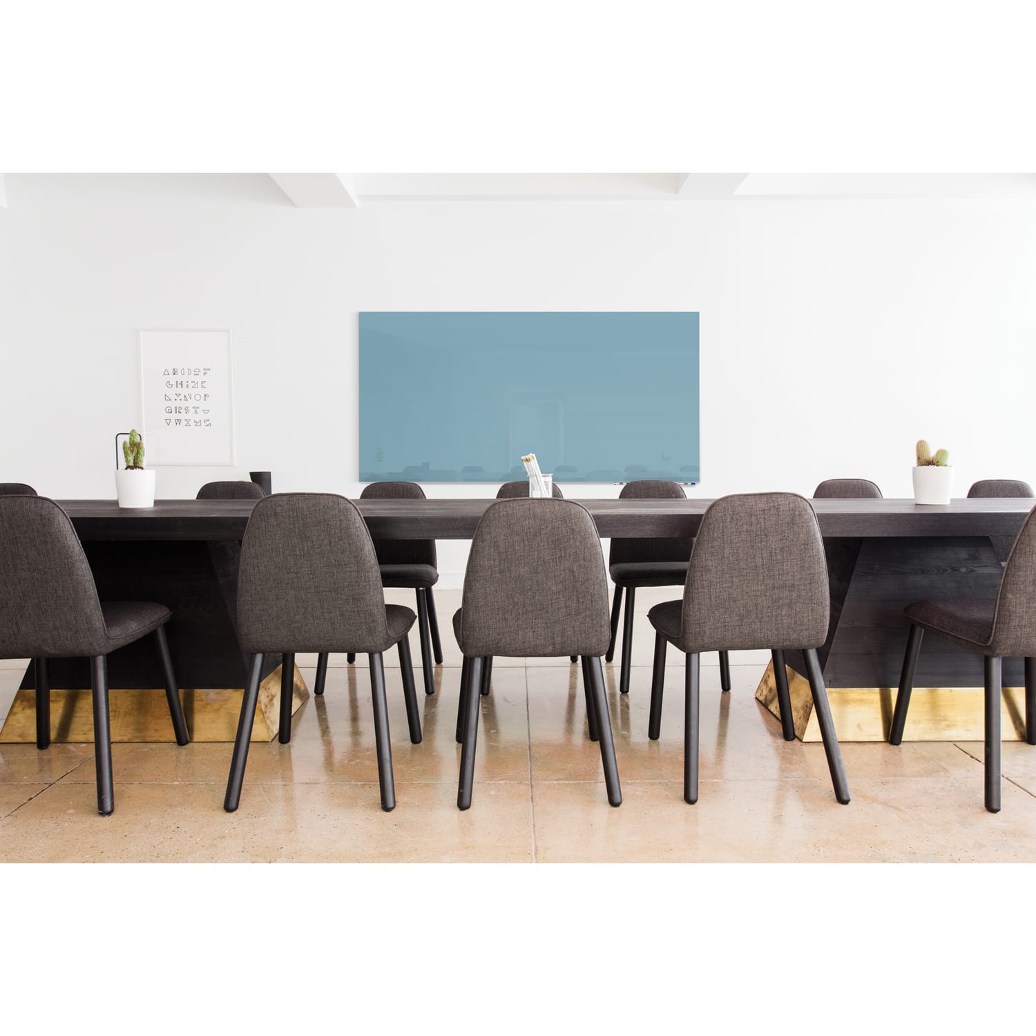 Ghent Aria Low Profile Magnetic Dry-Erase Whiteboard, Glass, 36in x 72in, Denim - Image 4