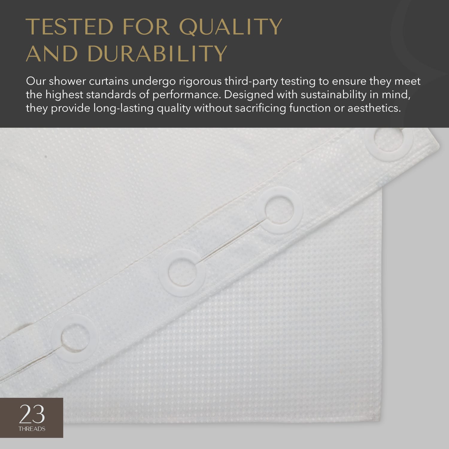 23 Threads Shower Curtain, Waffle GRS Polyester, Hook-Free, White, 71in x 74in, Case of 12 - Image 6