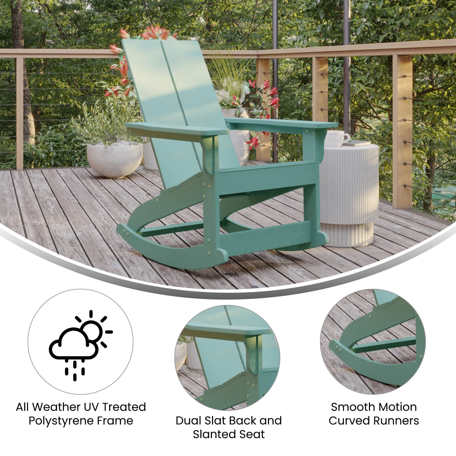 Flash Furniture Finn Modern All-Weather Adirondack Rocking Chairs, Sea Foam, Set Of 2 Chairs - Image 6