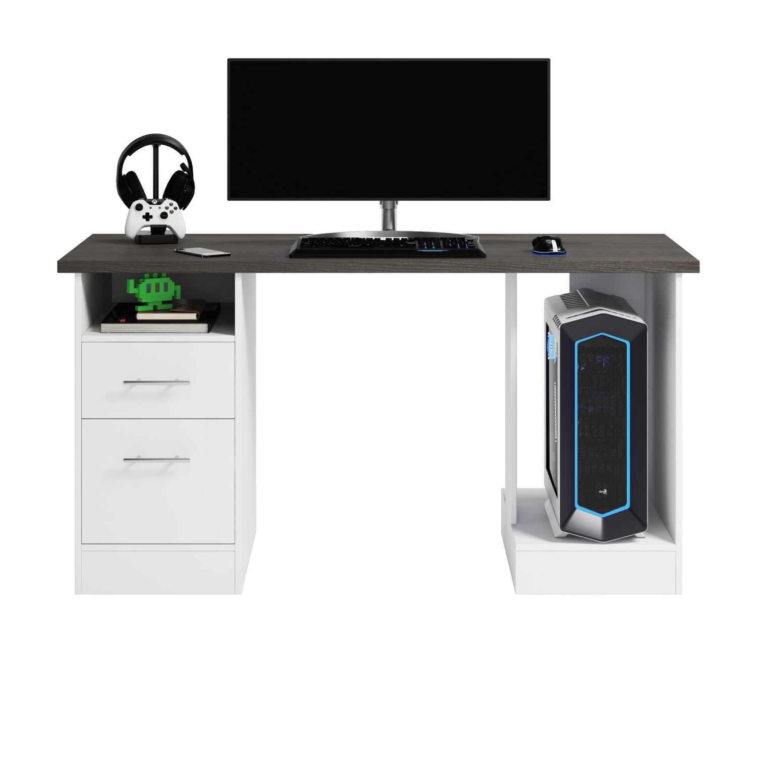 Sauder Select 59inW Gaming Computer Desk, White/Charcoal Ash - Image 3
