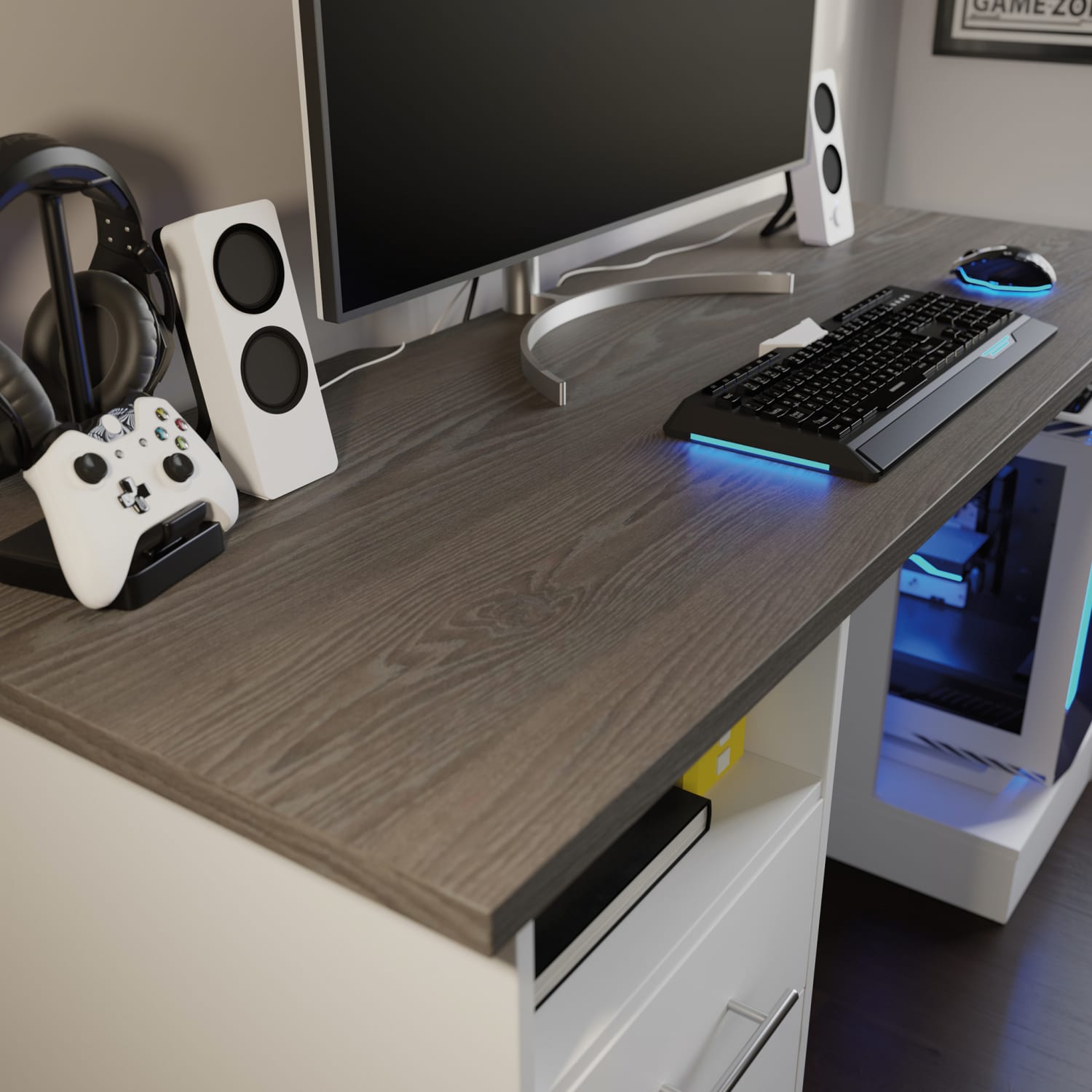 Sauder Select 59inW Gaming Computer Desk, White/Charcoal Ash - Image 6