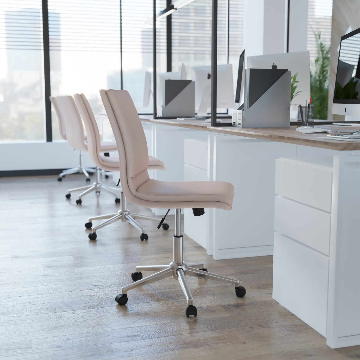 Flash Furniture Madigan Faux Leather Mid-Back Armless Swivel Task Office Chair, Taupe - Image 7