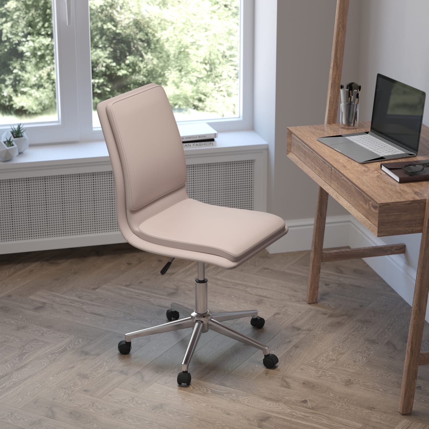 Flash Furniture Madigan Faux Leather Mid-Back Armless Swivel Task Office Chair, Taupe - Image 8