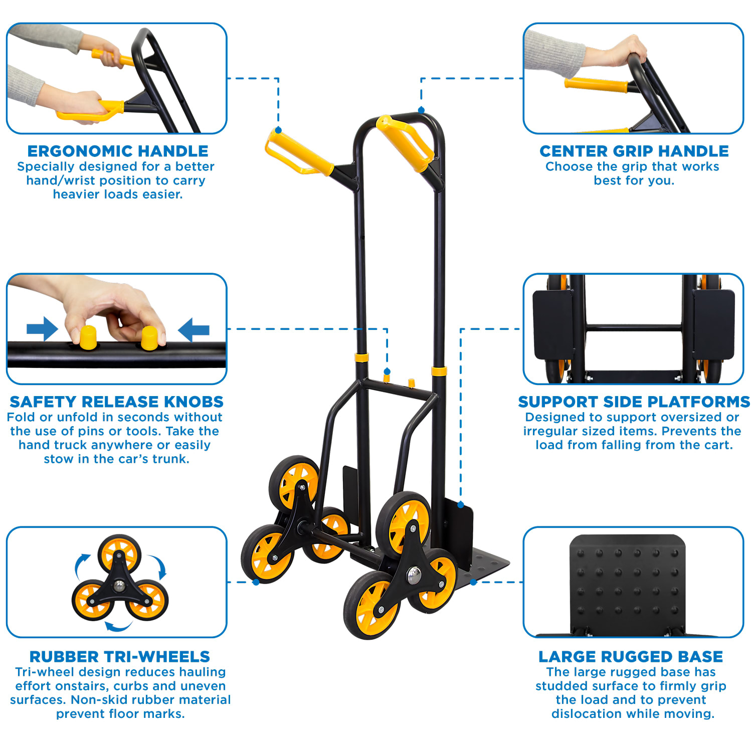 Mount-It! MI-913 Stair Climber Hand Truck And Dolly, 43inH x 11inW x 15inD, Black - Image 4