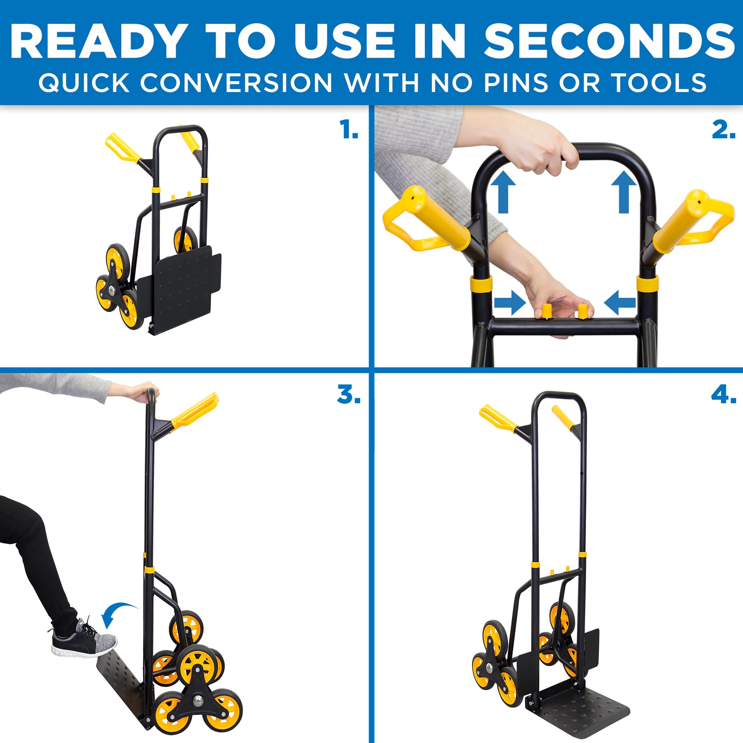 Mount-It! MI-913 Stair Climber Hand Truck And Dolly, 43inH x 11inW x 15inD, Black - Image 6